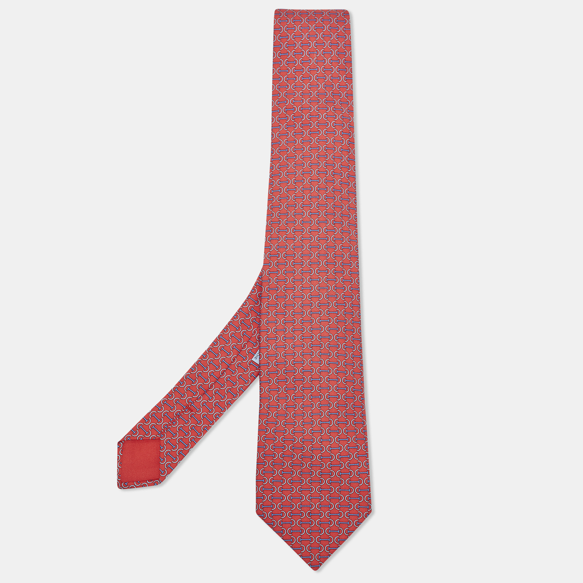 

Hermès Red Printed Silk Classic Tie