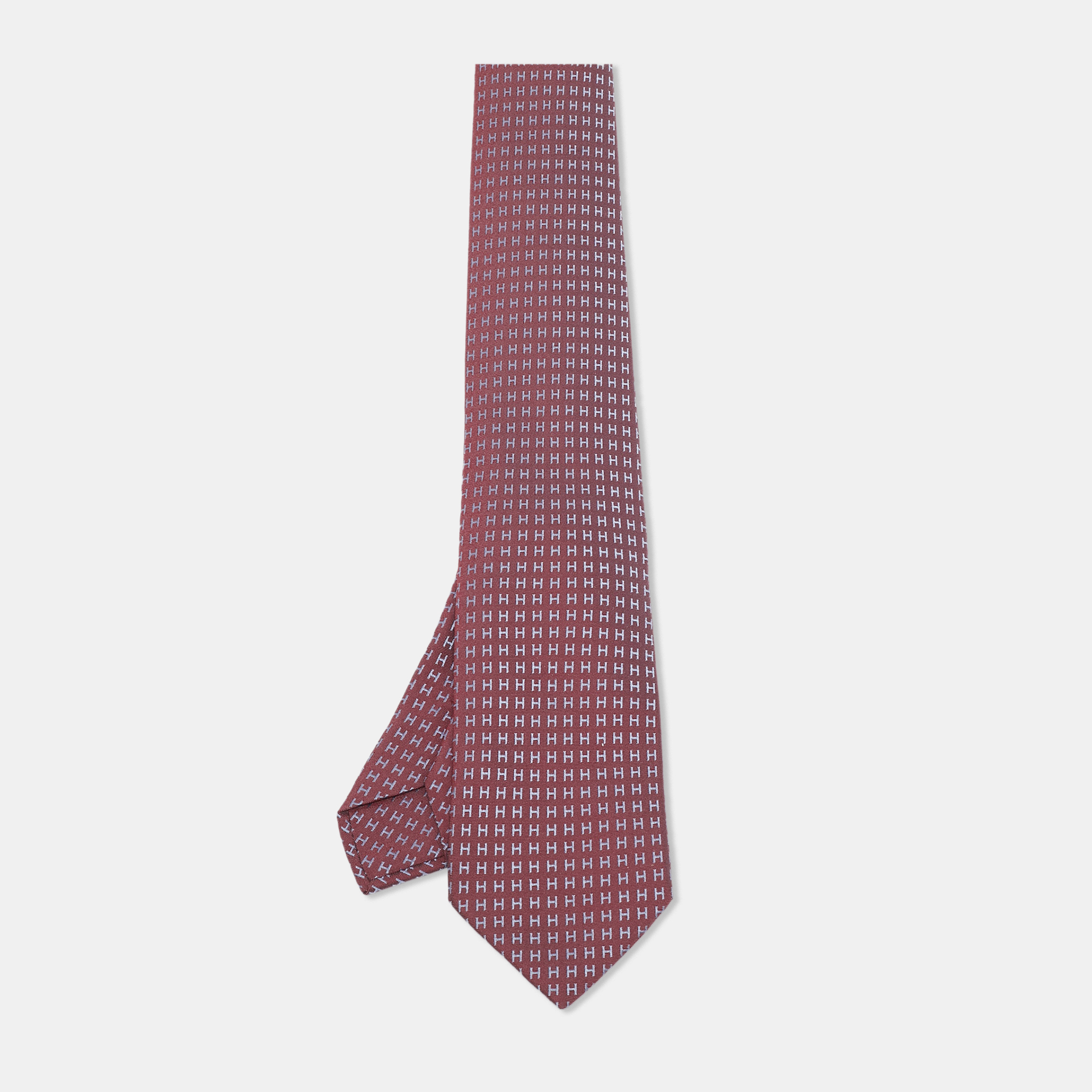 

Hermes Burgundy Silk Faconnee H Bicolore Tie