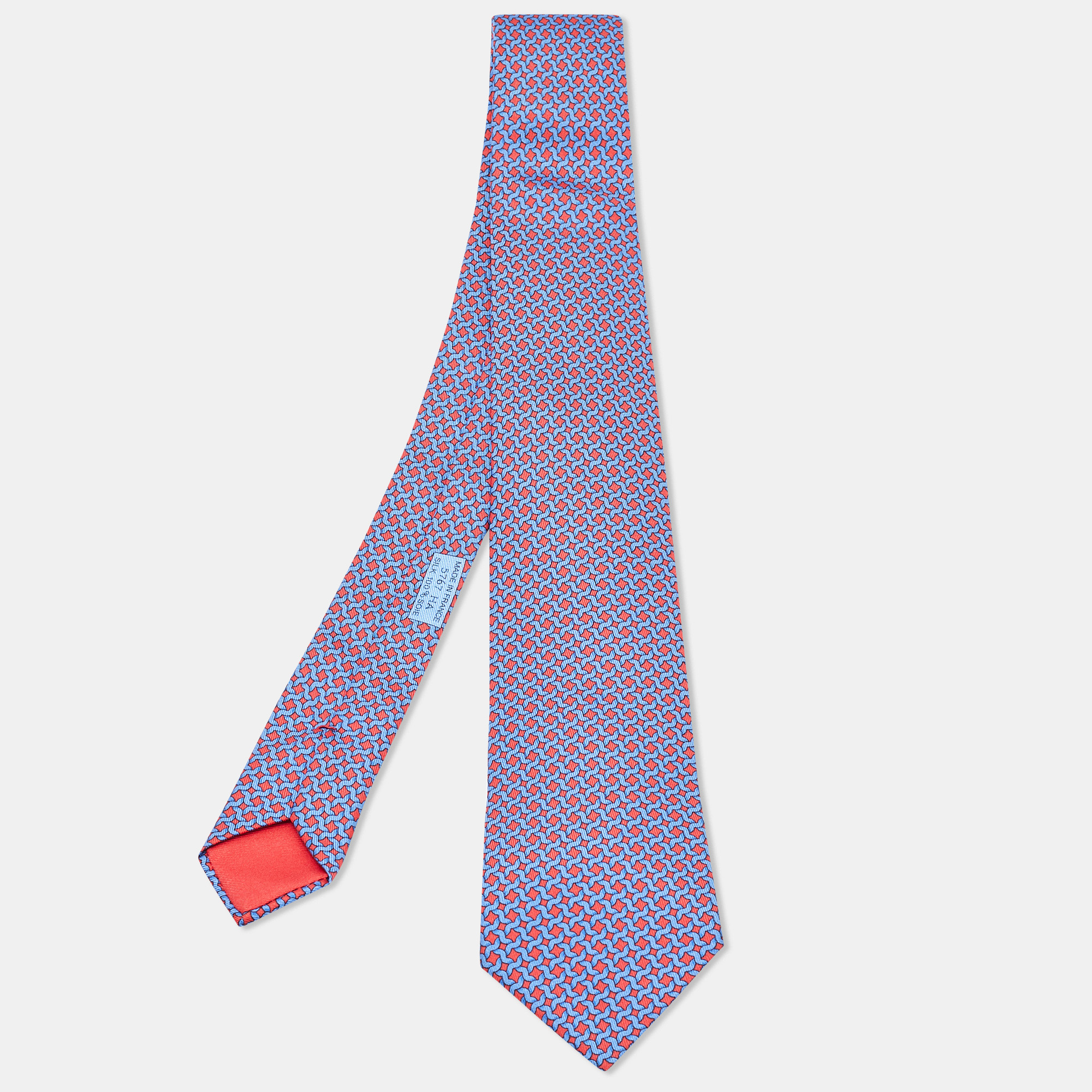 

Hermes Blue/Red Printed Silk Tie