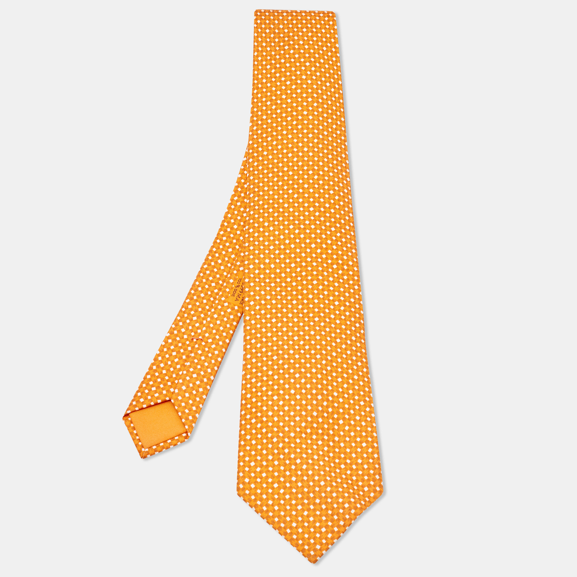 

Hermes Orange Printed Silk Traditional Tie