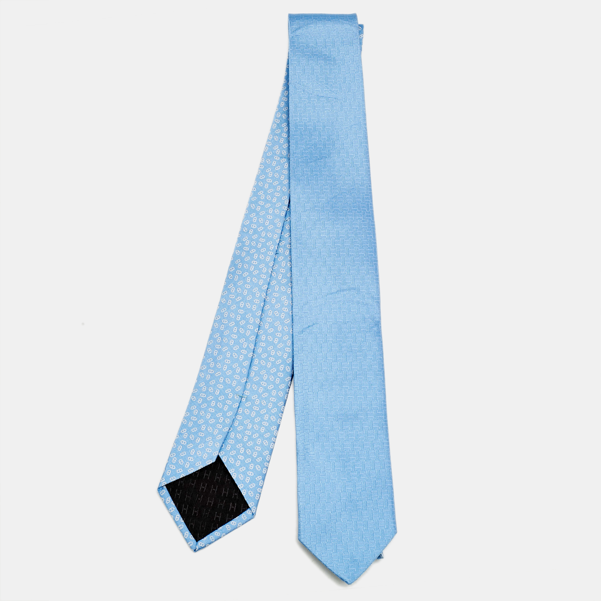 

Hermes Blue Silk Slim Double Maillon Tie