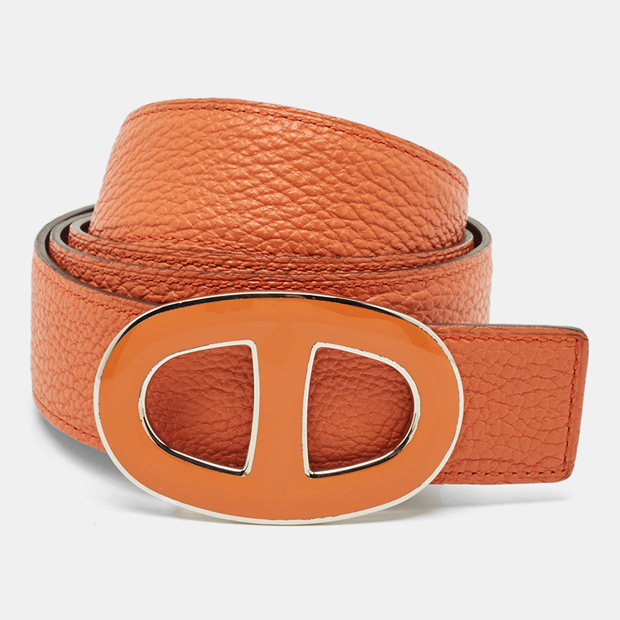 

Hermès Orange/Chocolate Togo and Box Leather Athena Reversible Belt