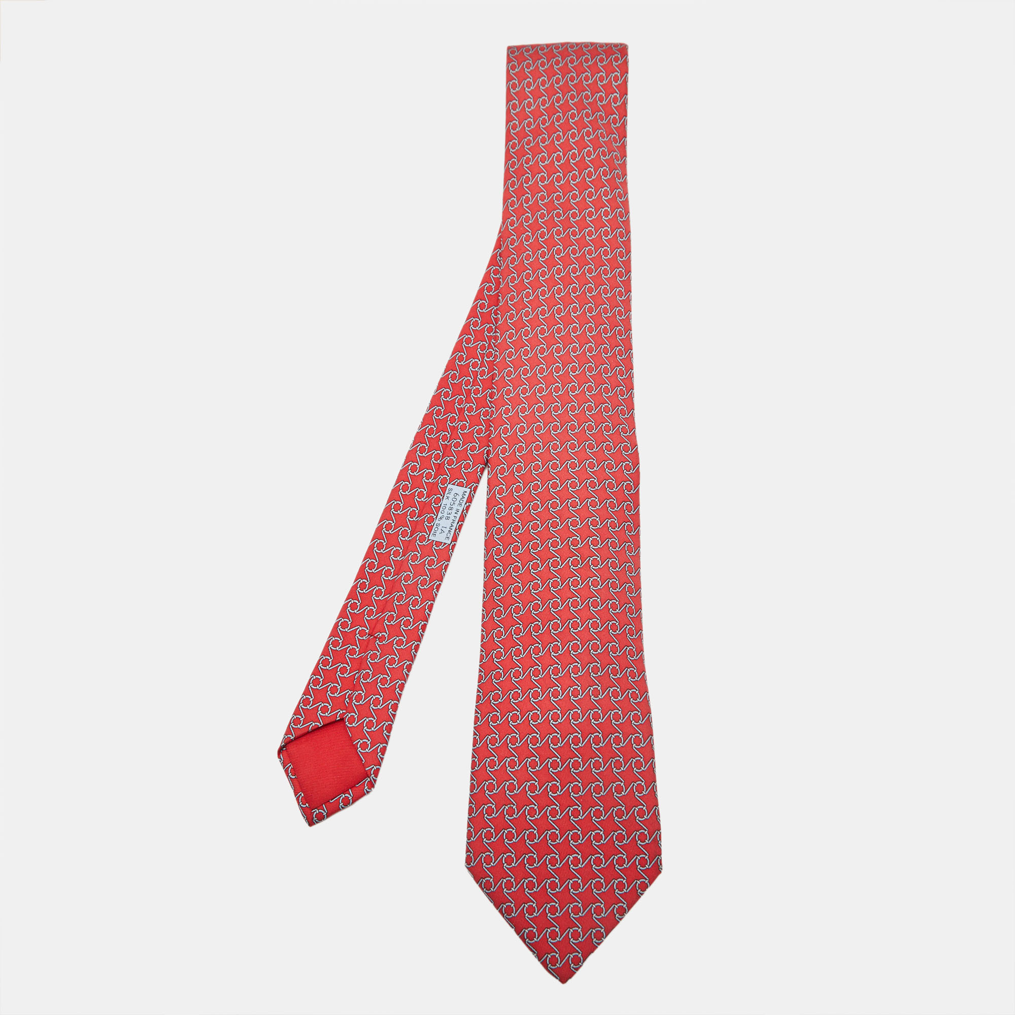

Hermes Red Printed Silk Classic Tie