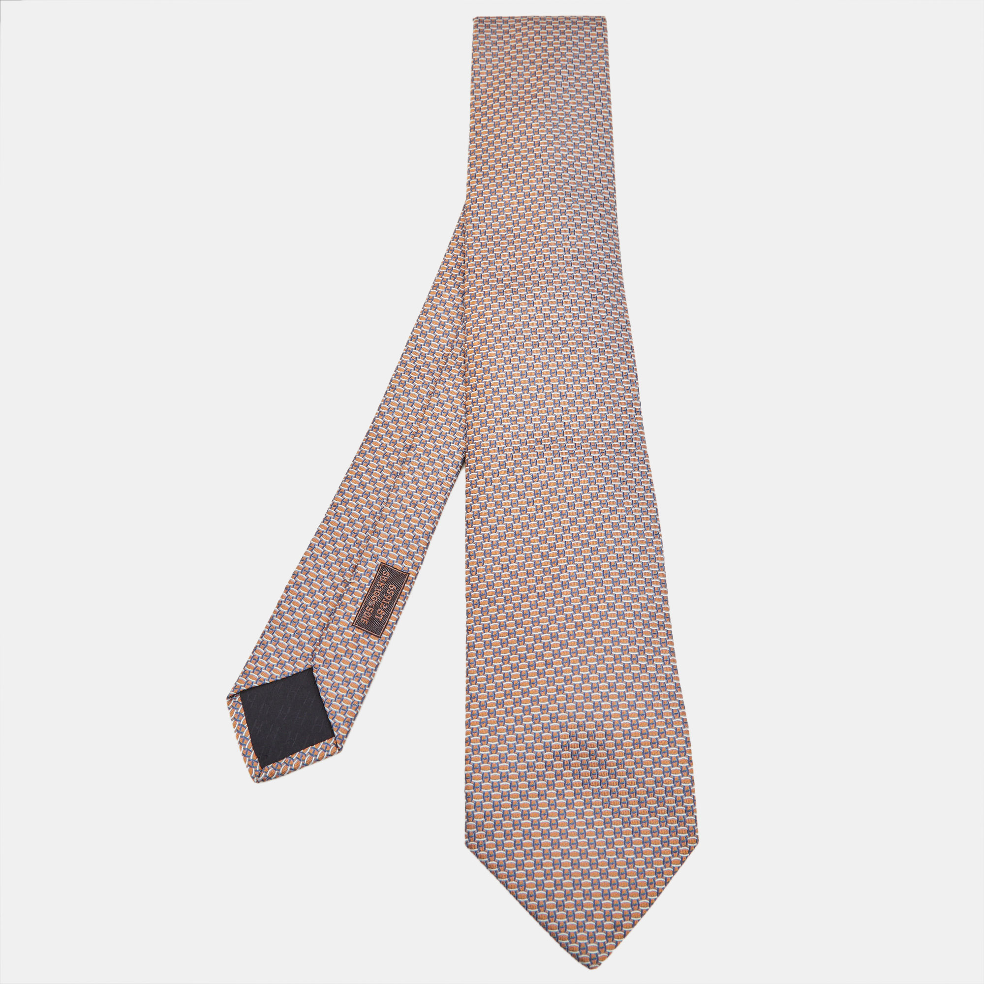 

Hermès Orange/Blue H Pattern Silk Tie
