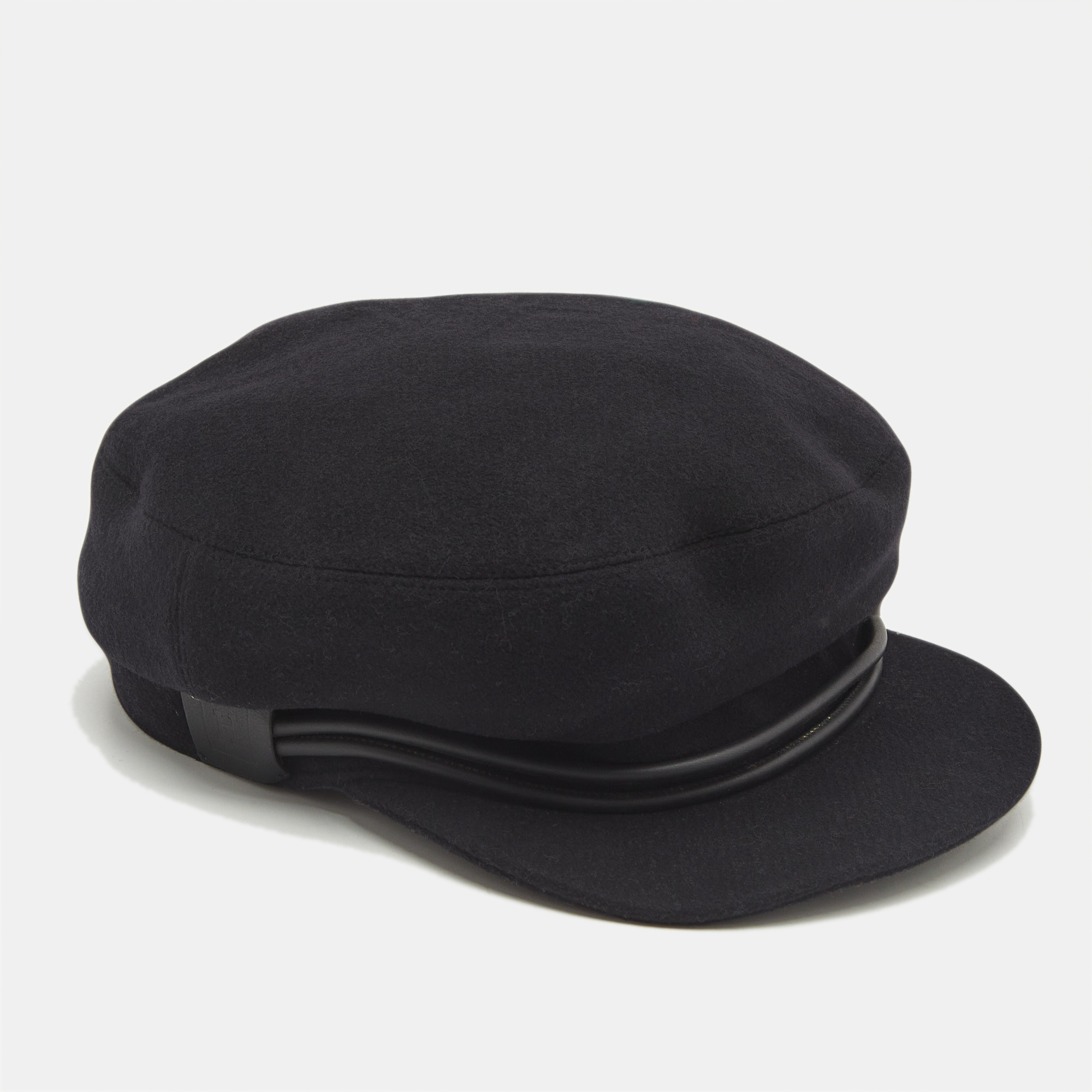 

Hermes Black Leather Trim Felt Brighton Cap