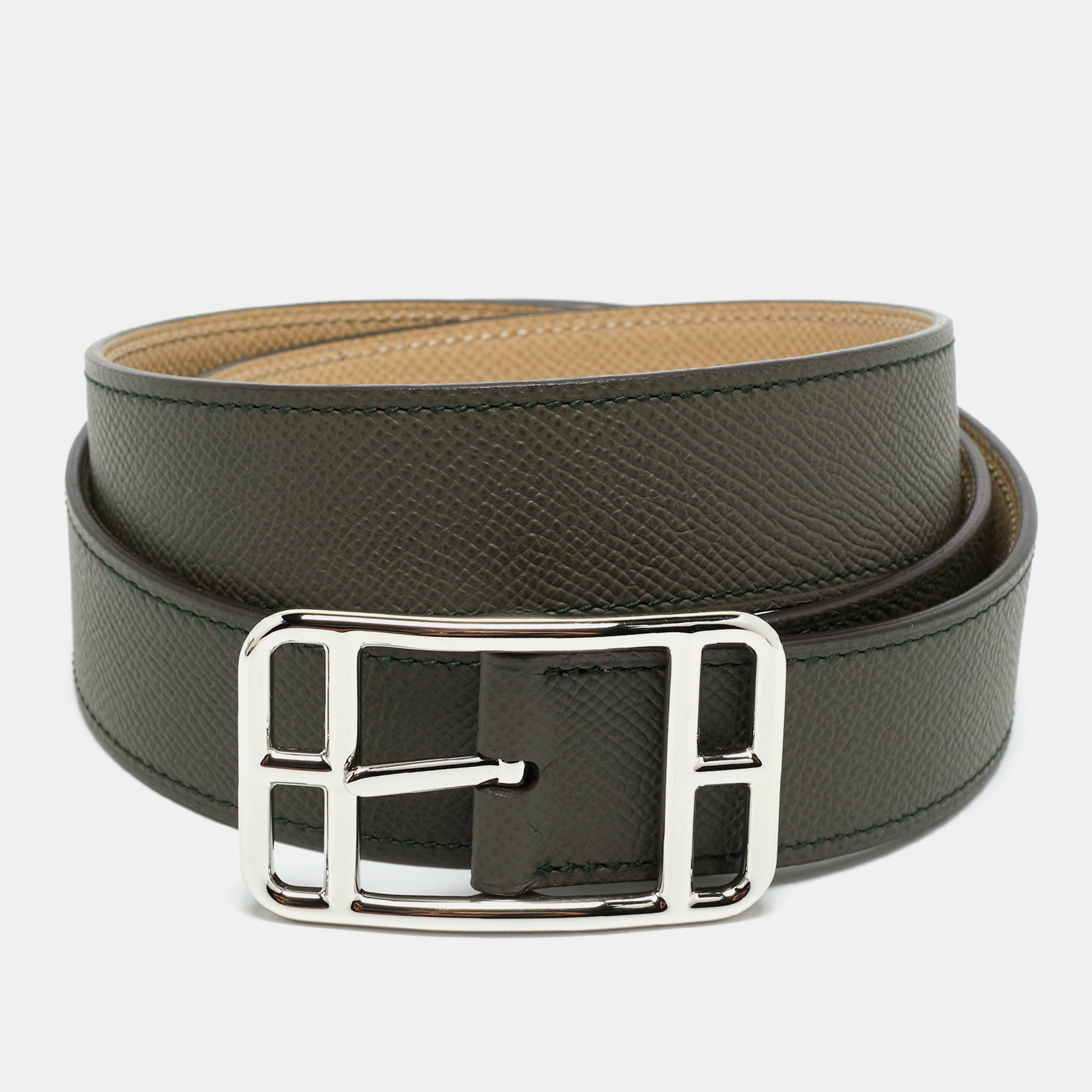 

Hermès Vert de Gris/Trench Epsom Leather Cape Cod Reversible Belt, Green