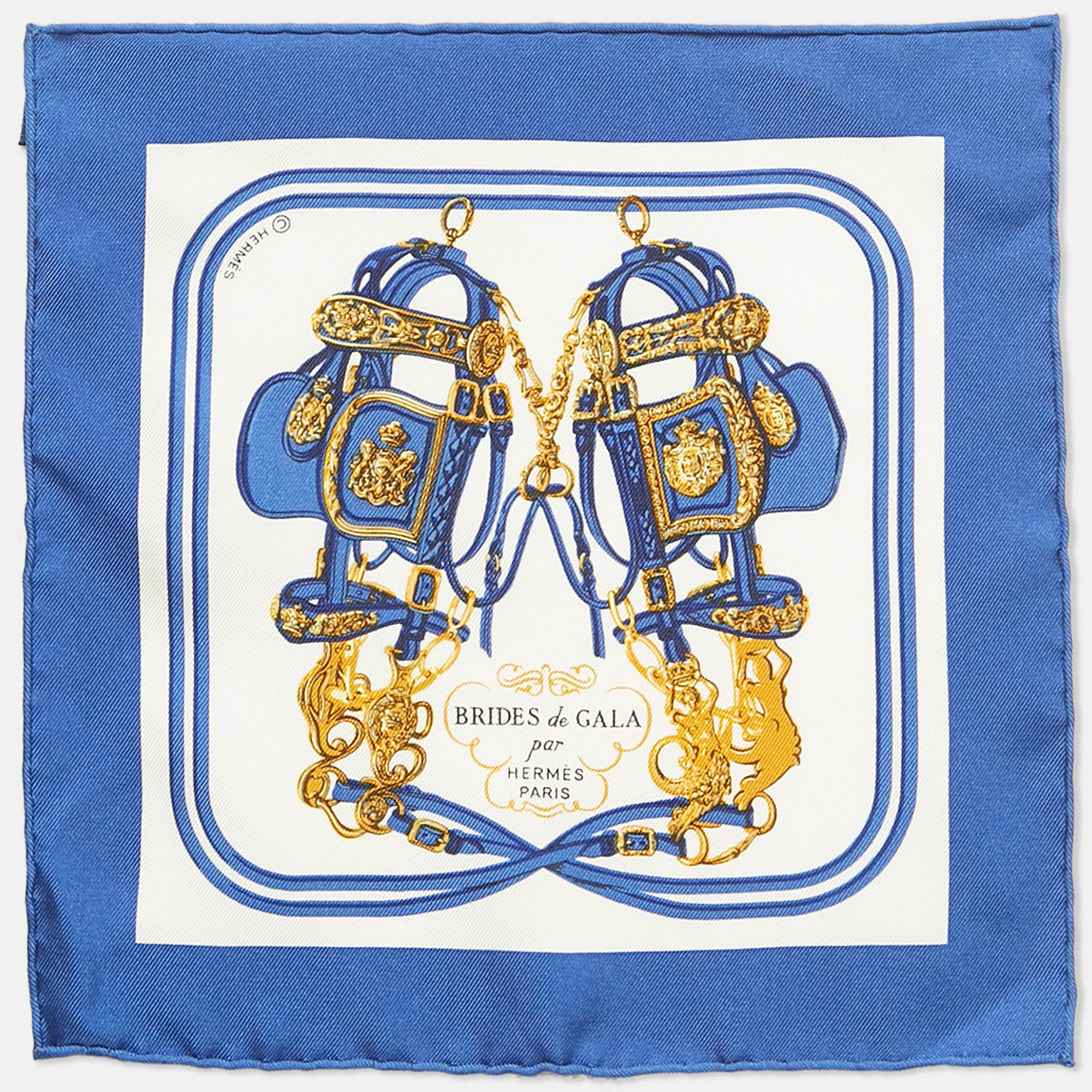 

Hermès Blue Silk Brides de Gala Pocket Square
