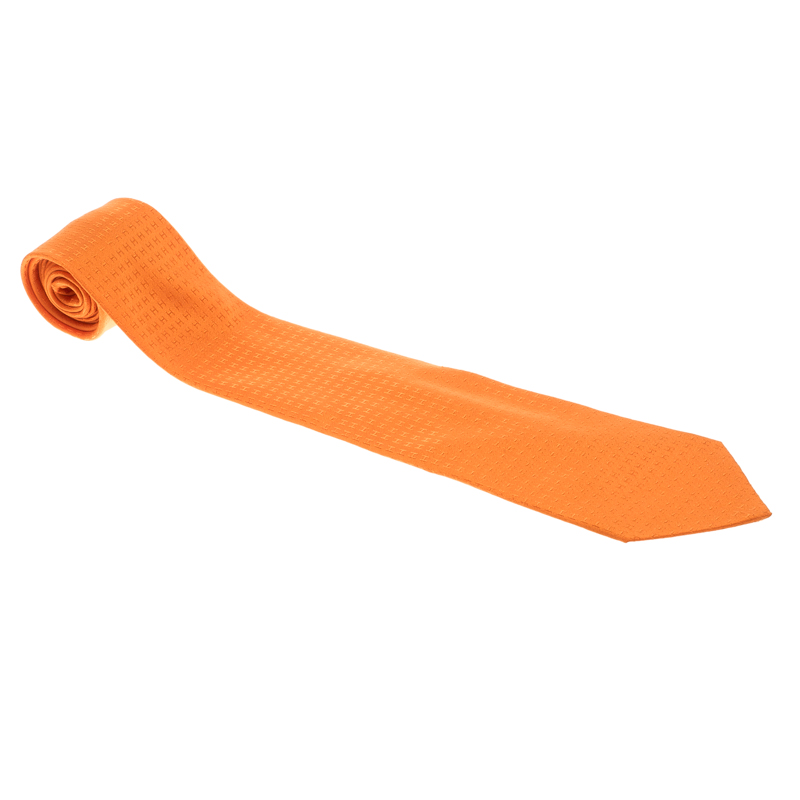 Hermes Orange H Logo Silk  Tie