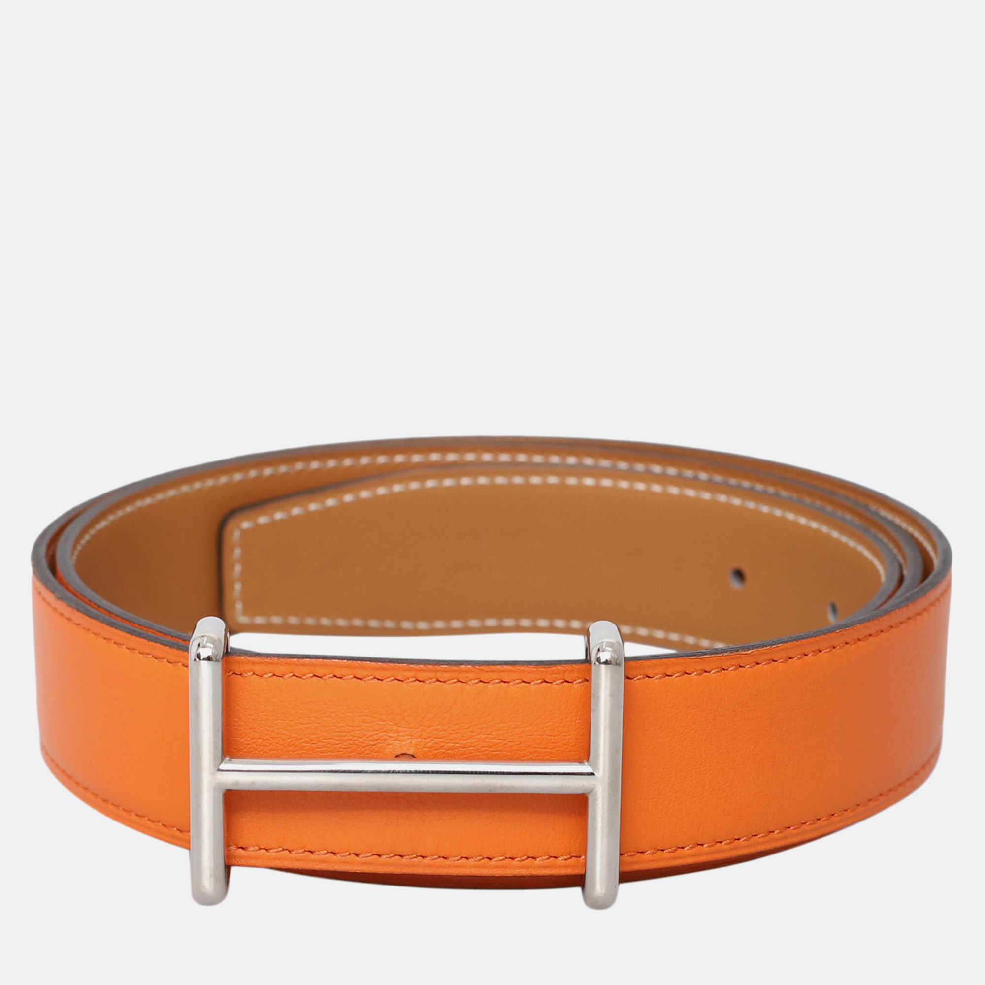 

Hermes Reversible Leather Belt With H Buckle, Orange