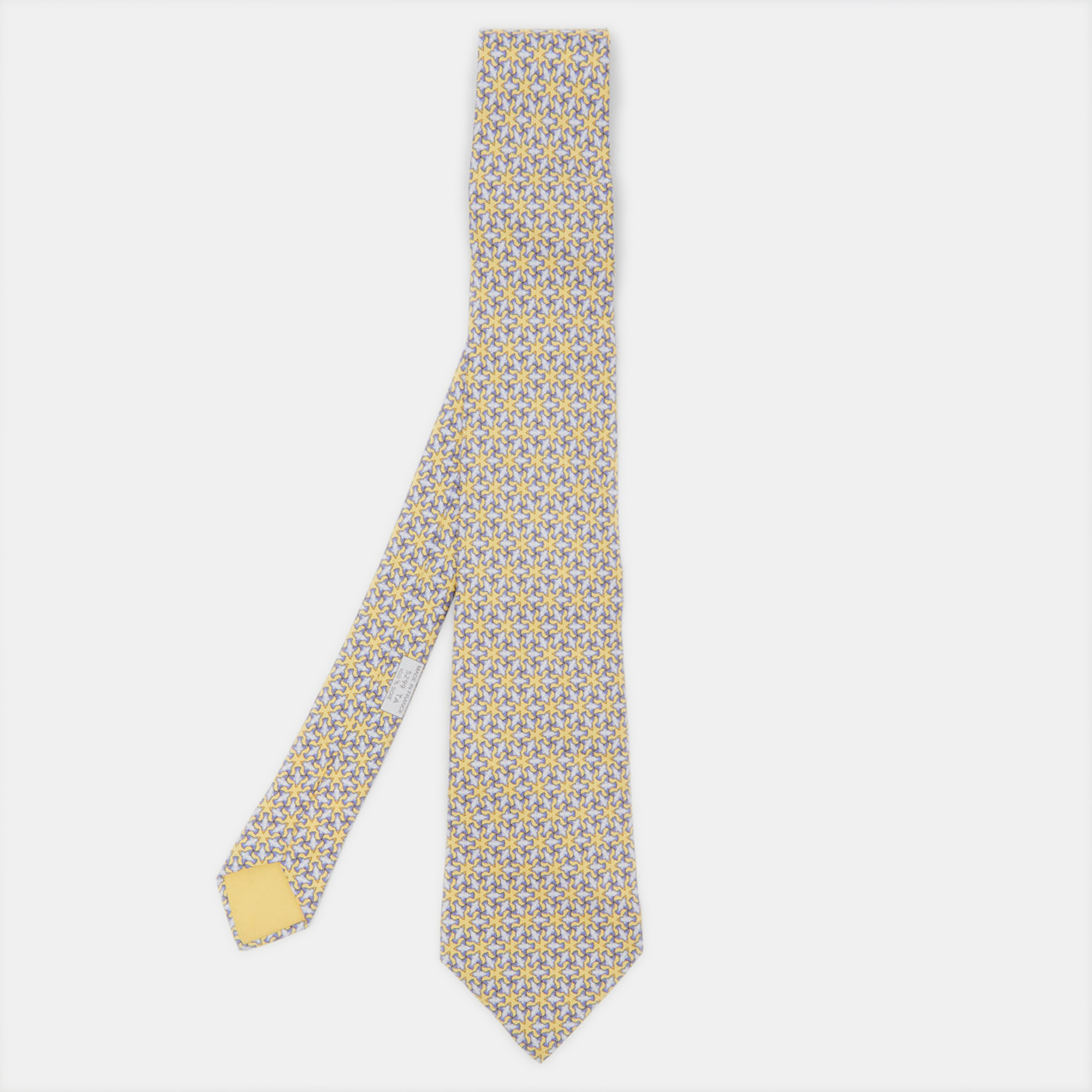 Pre-owned Hermes Hermès Yellow/blue Dove Print Silk Traditional Tie