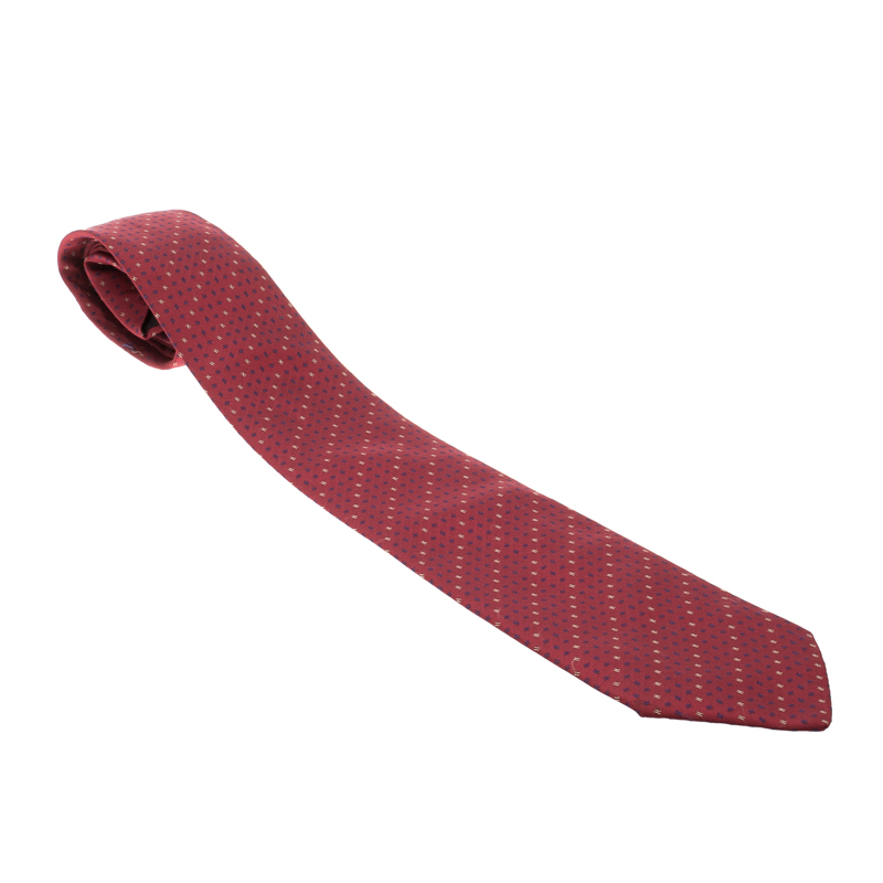 مملوكة مسبقًا Hermes Red Asymmetric H Pattern Silk Jacquard Tie
