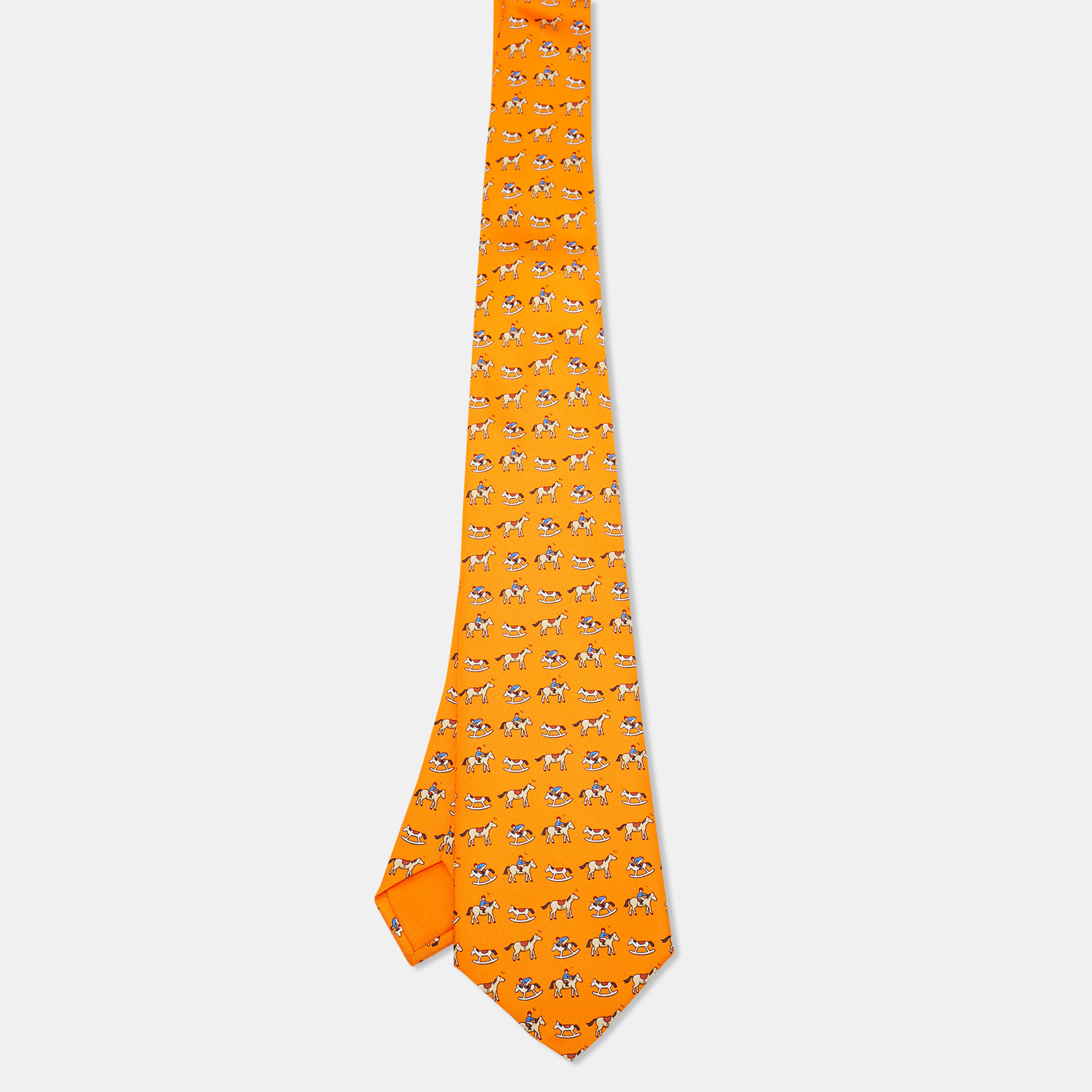 

Hermès Orange Rocking Horse Print Silk Tie