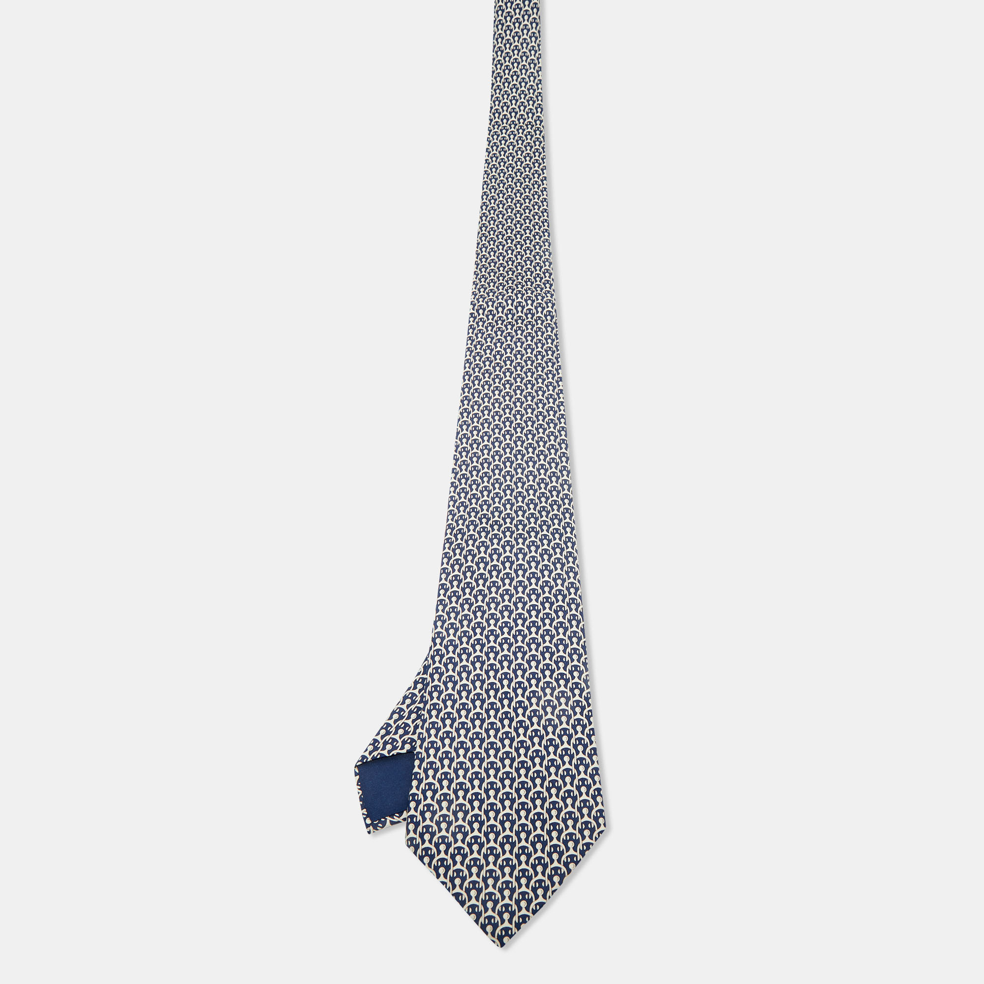 

Hermès Navy Blue Print Silk Traditional Tie