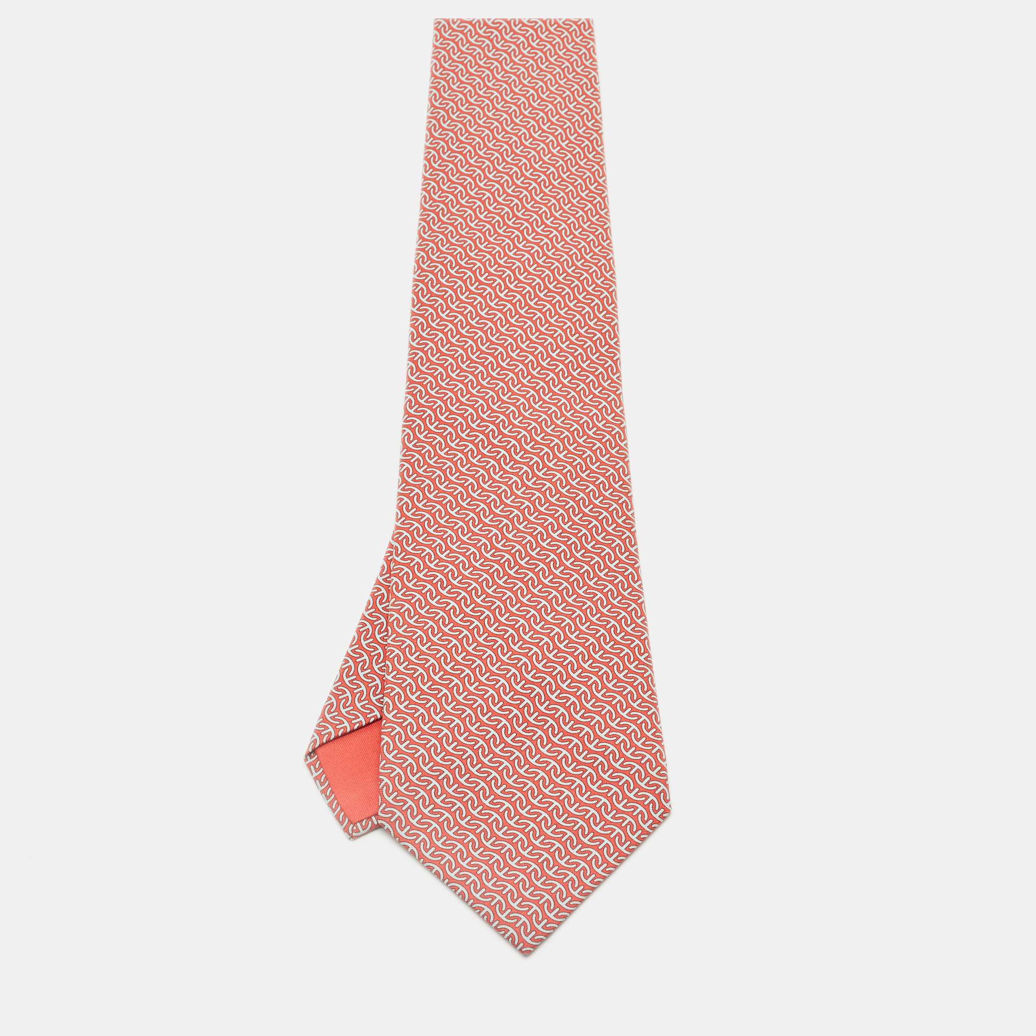 

Hermès Red Printed Silk Traditional Tie