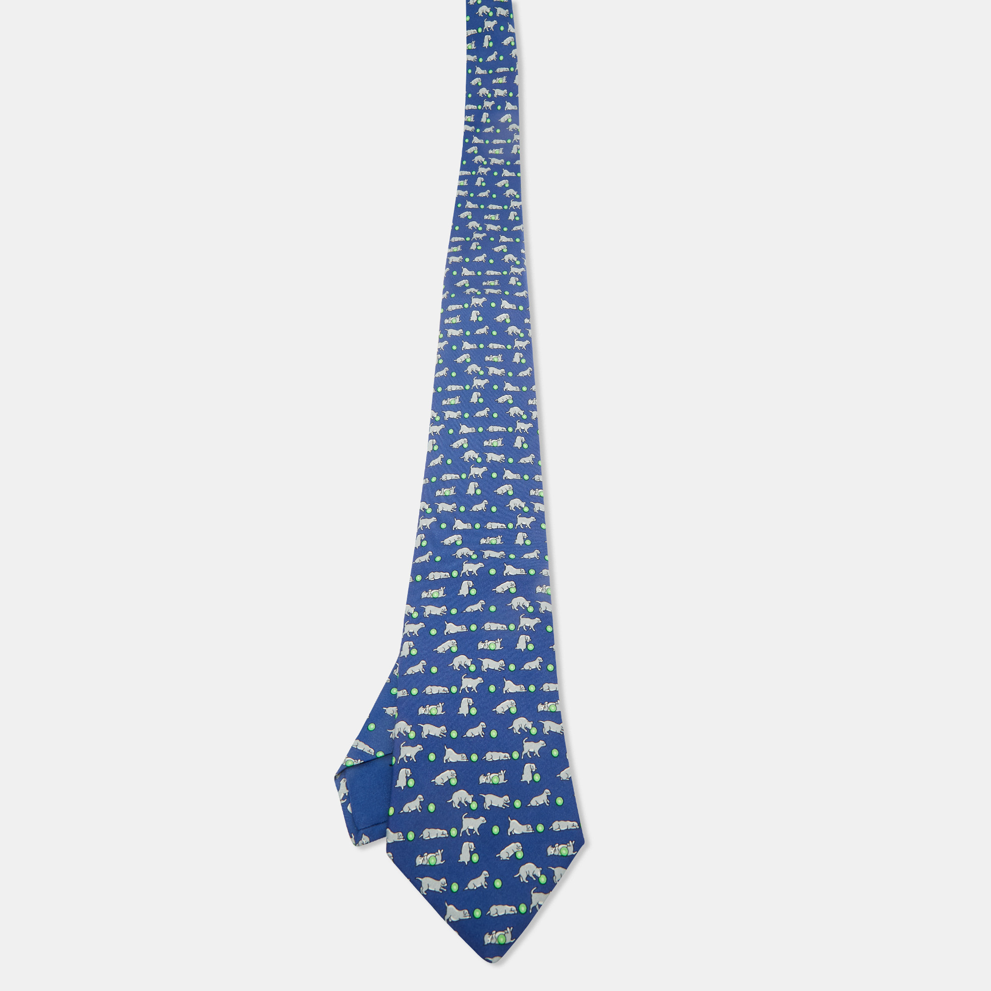 

Hermès Blue Puppy Print Silk Tie