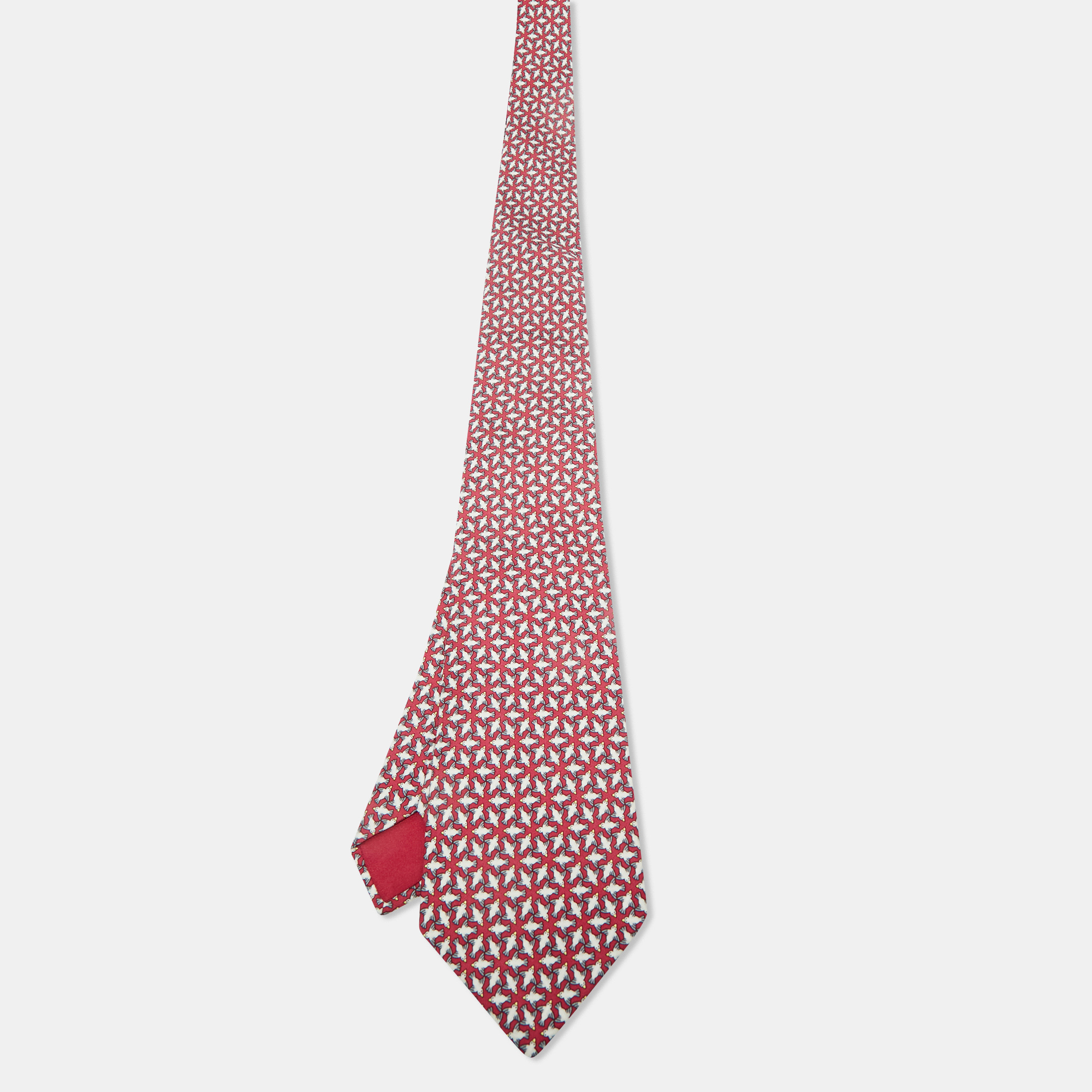 

Hermès Pink Bird Print Silk Traditional Tie