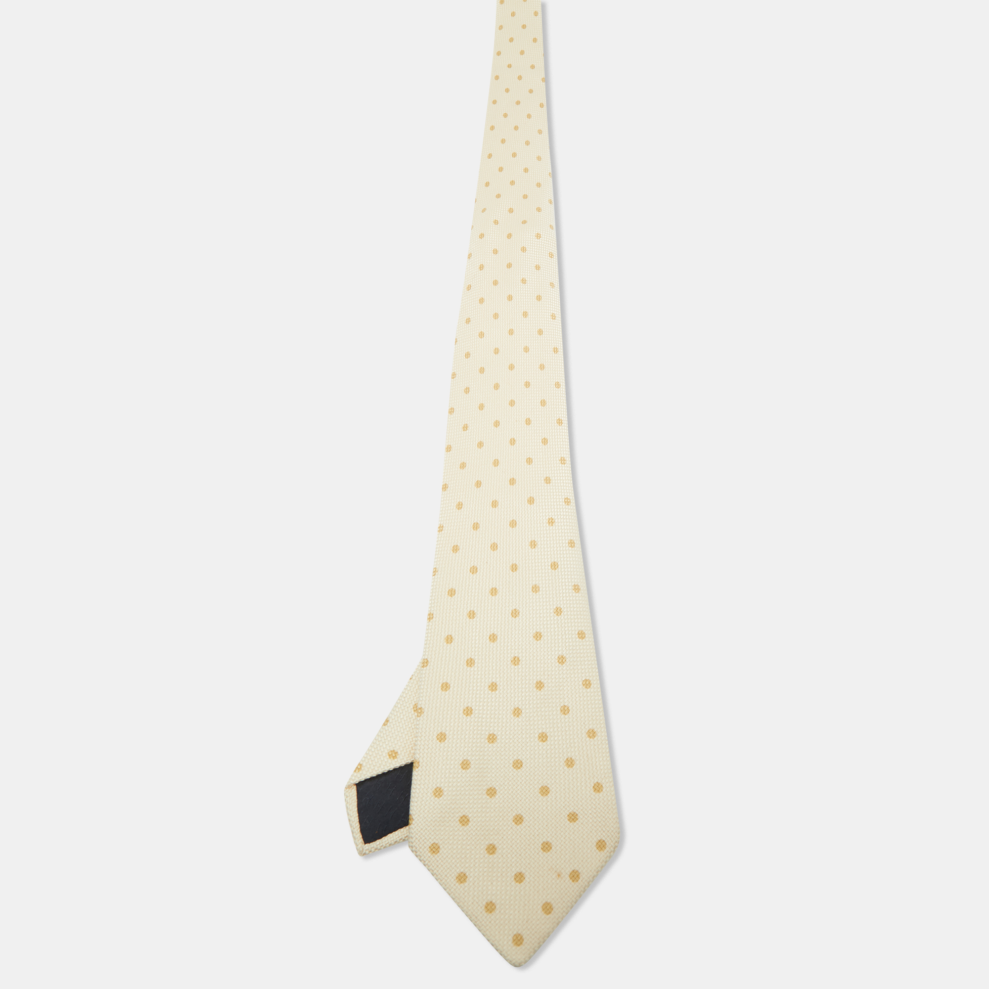 Pre-owned Hermes Hermès Cream Dots Print Silk Canvas Traditional Tie In White
