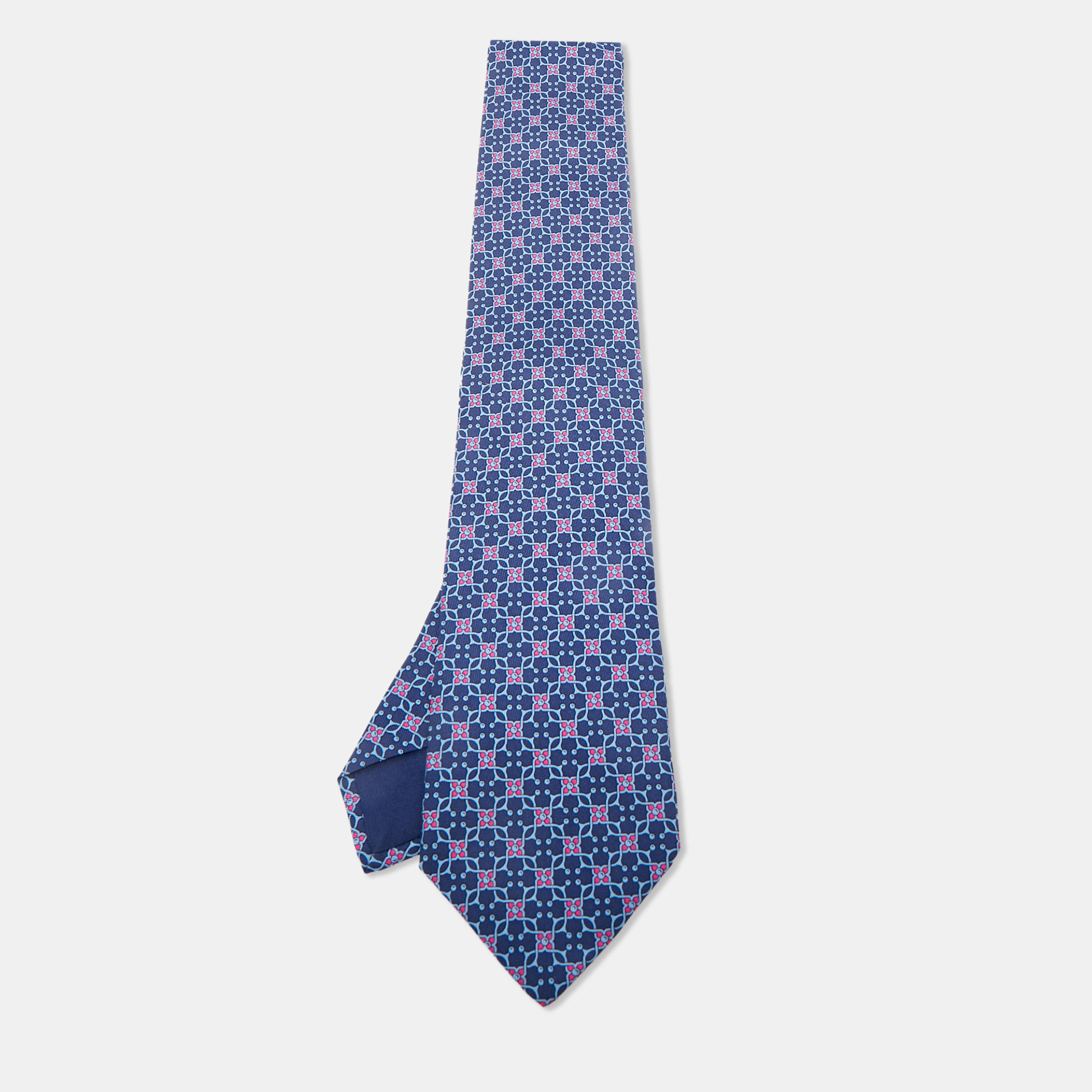 

Hermès Blue Floral Print Silk Tie