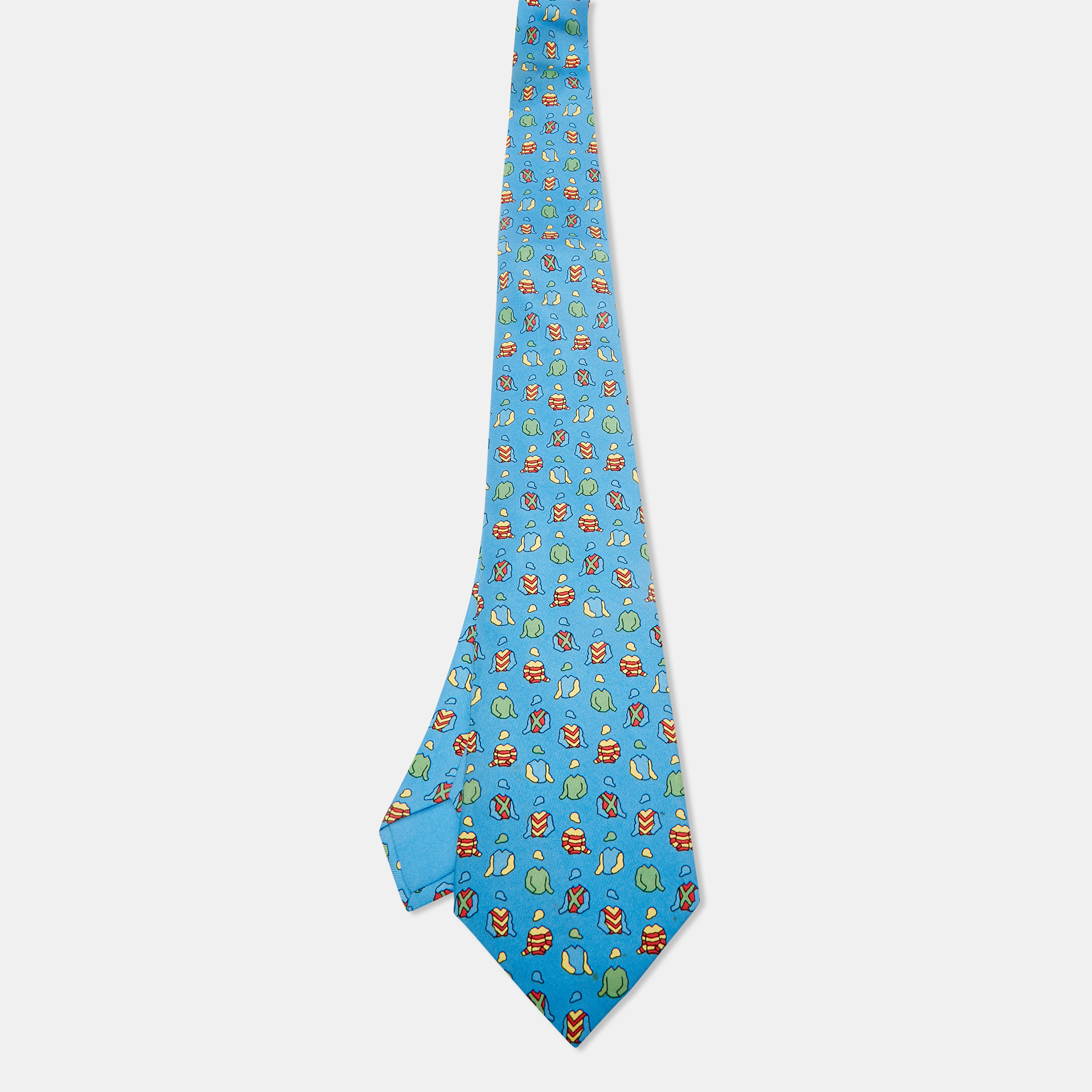 Herm&egrave;s Blue T-Shirt Print Silk Traditional Tie