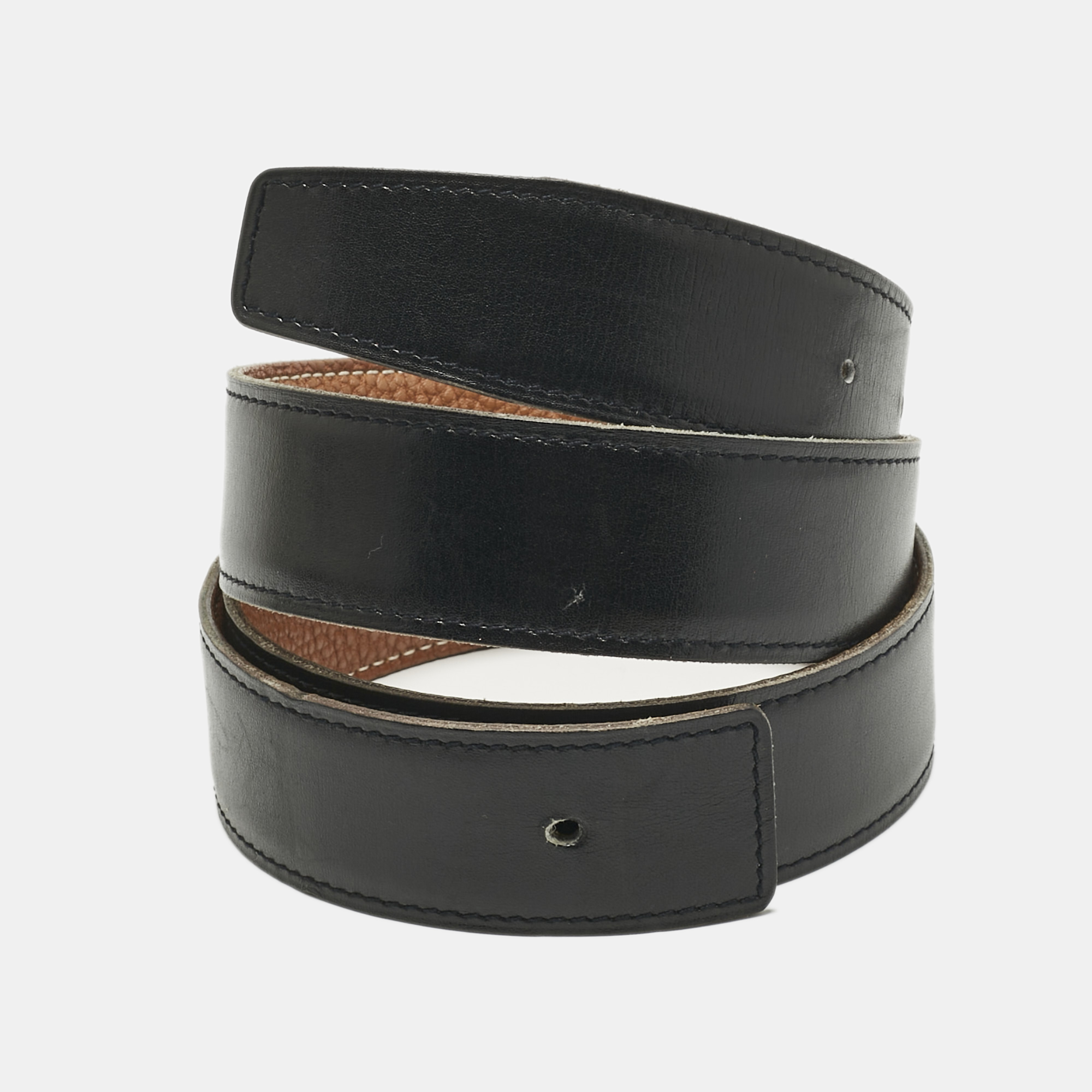 

Hermes Gold/Noir Togo and Box Leather Reversible Belt Strap, Brown
