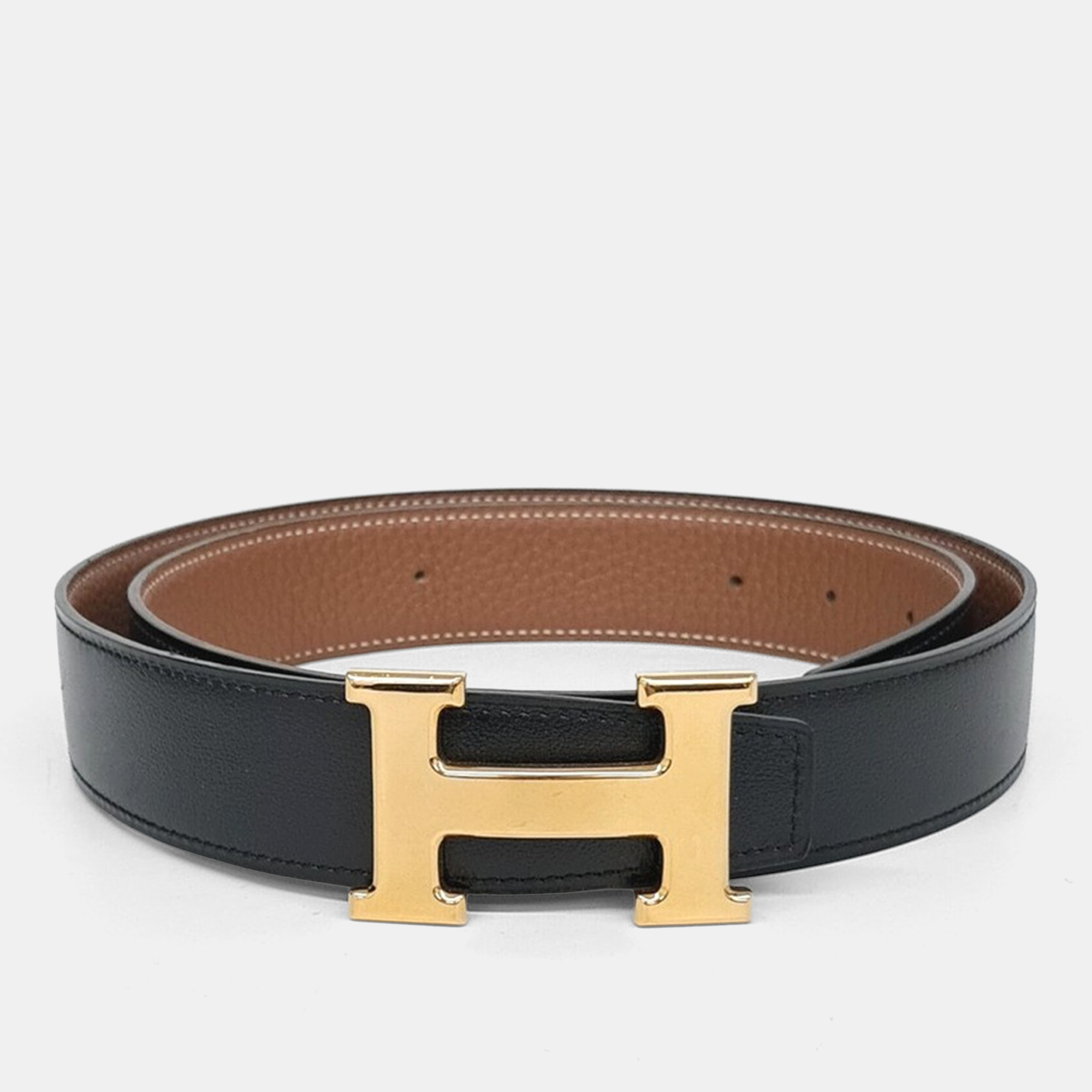 

Hermes H Reversible Leather Belt, Black