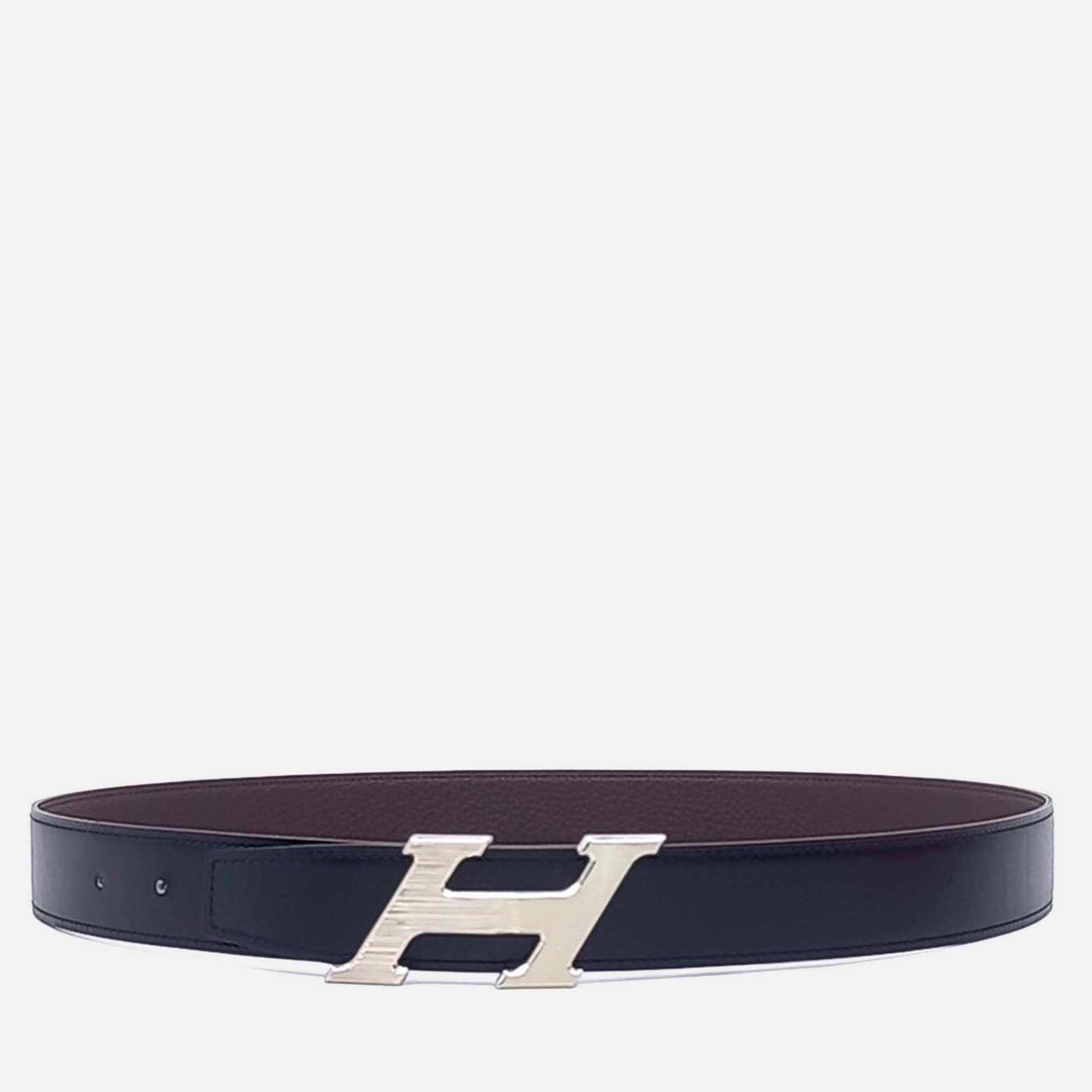 

Hermes Black/Brown Leather H Speed Reversible Belt