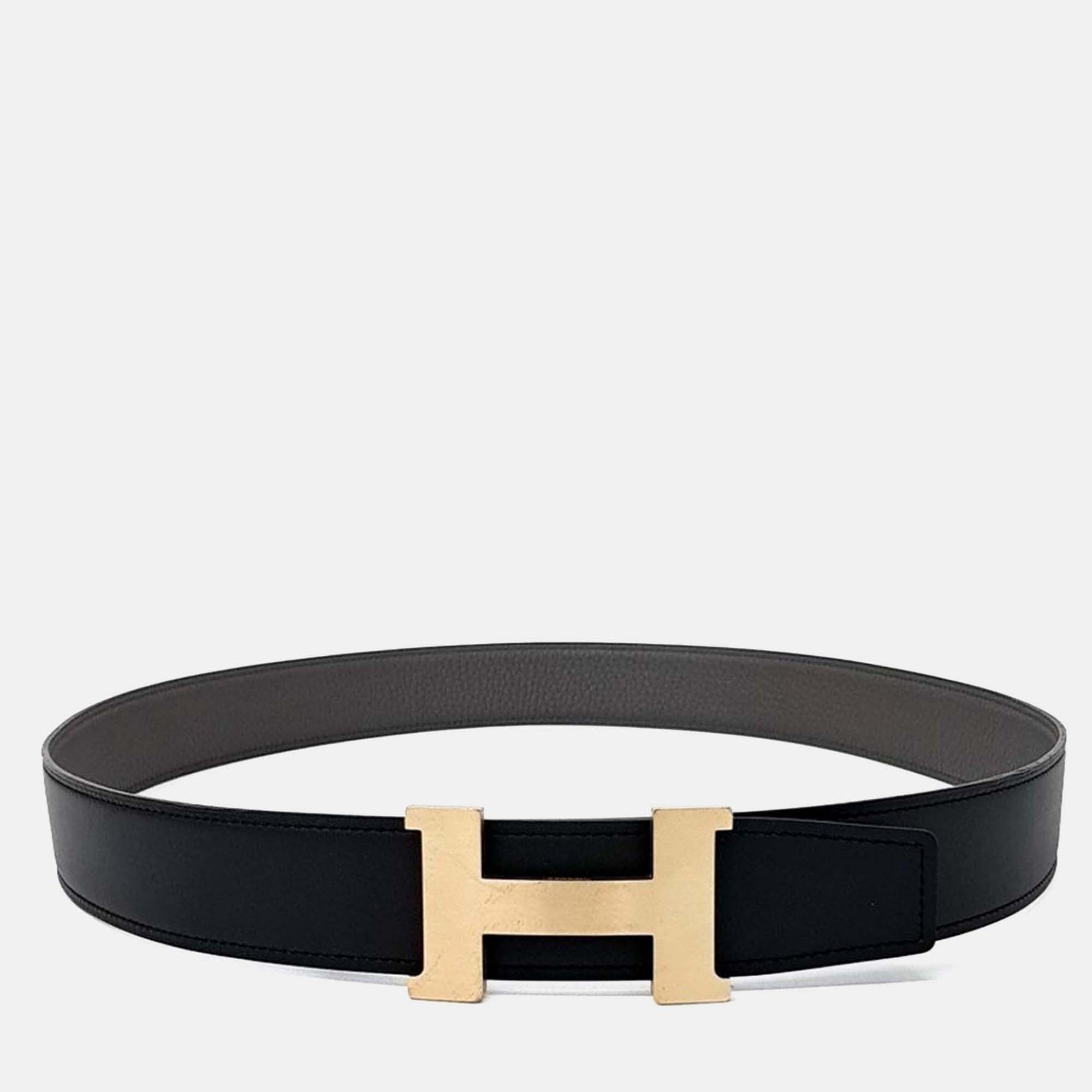 

Hermes Black Leather H Reversible Belt