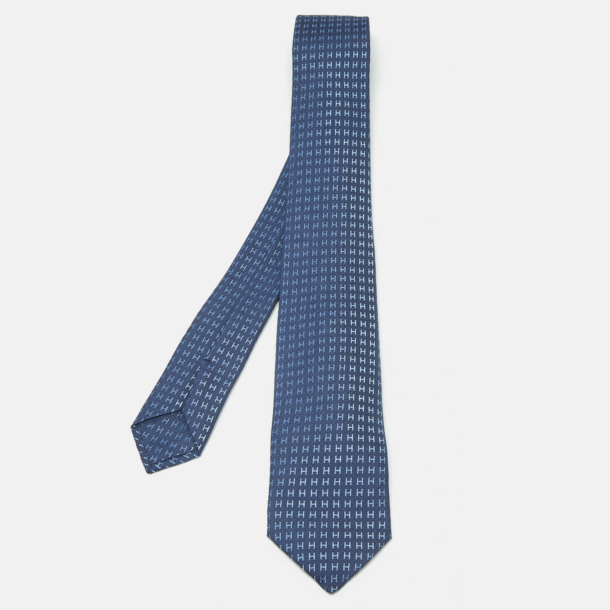 

Hermes Blue Faconnee H Silk Tie