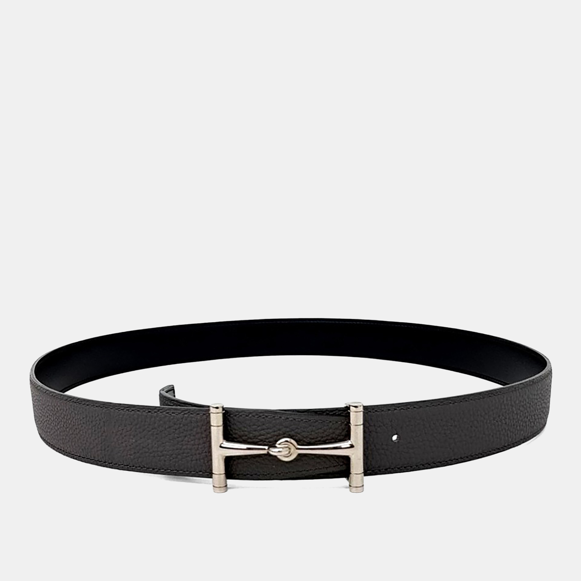 

Hermes Black Leather Reversible Belt