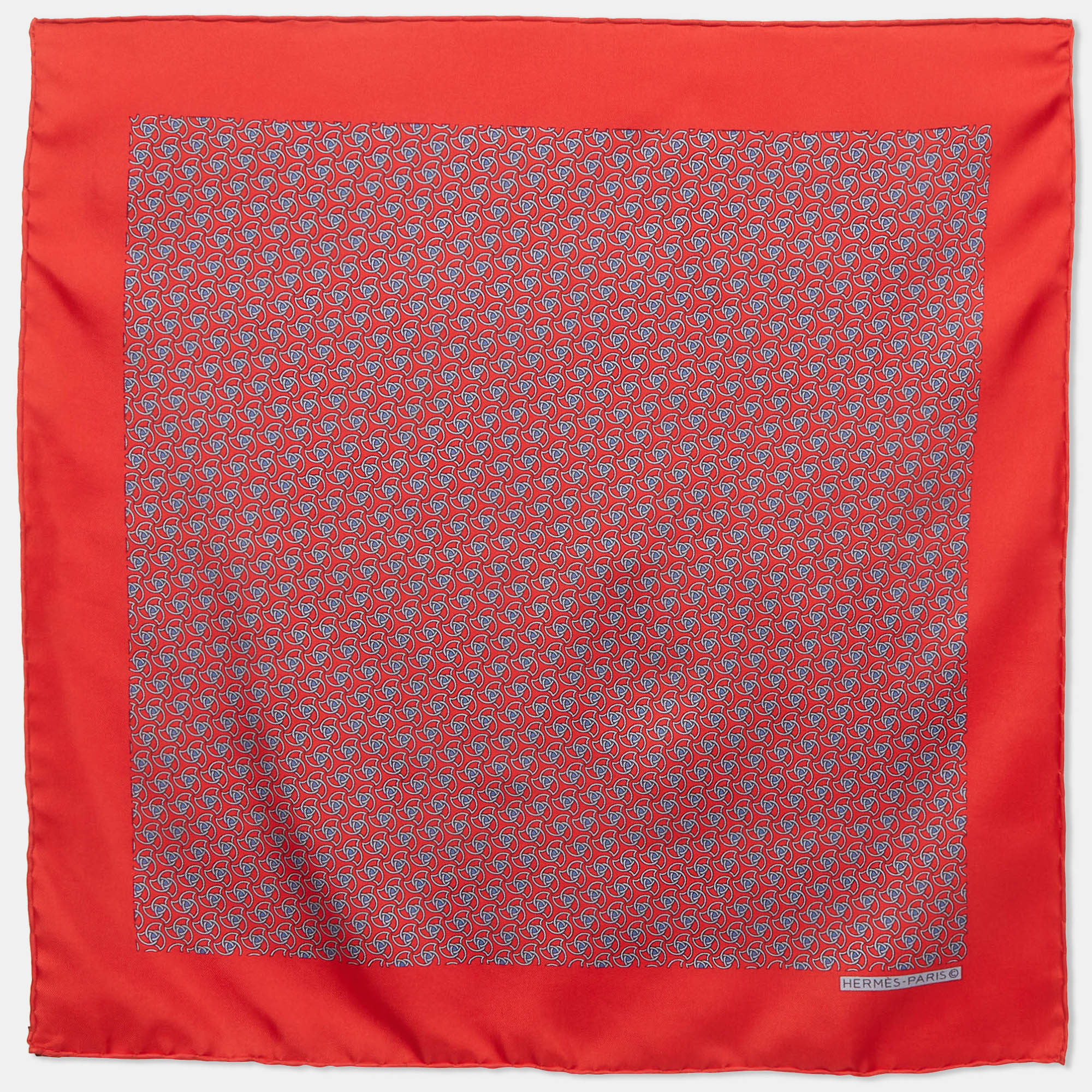 

Hermès Red Printed Silk Pocket Square