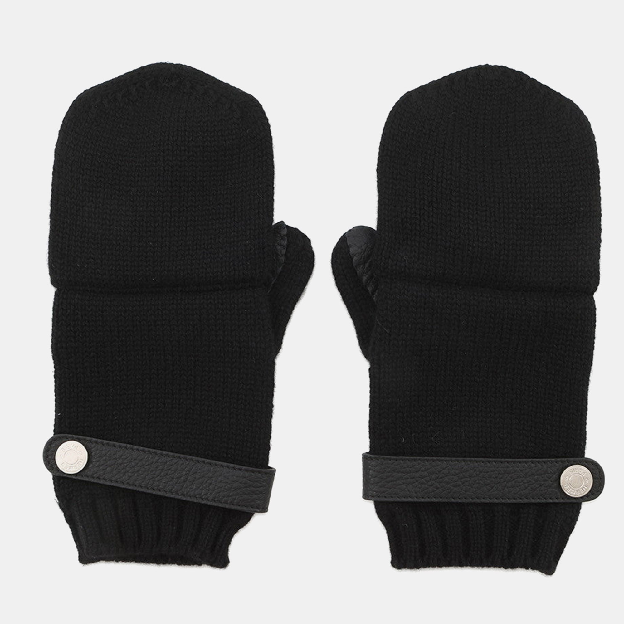 

Hermes Lionel Gloves Size  Black Cashmereknit Deer Leather