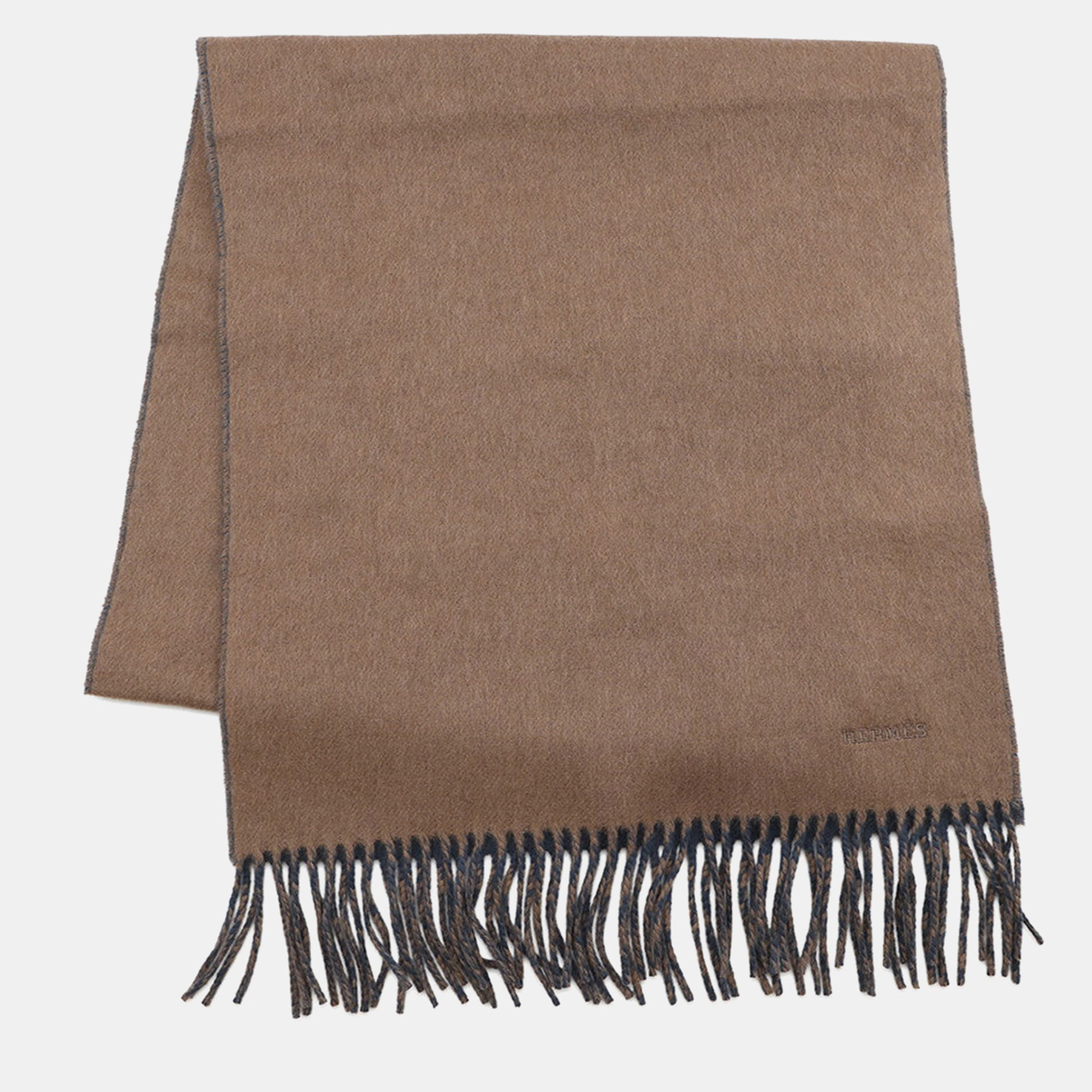 

Hermes Cashmere Scarf "Rectoverso" Etoupe / Blue Ardoise Cashmere100%, Brown