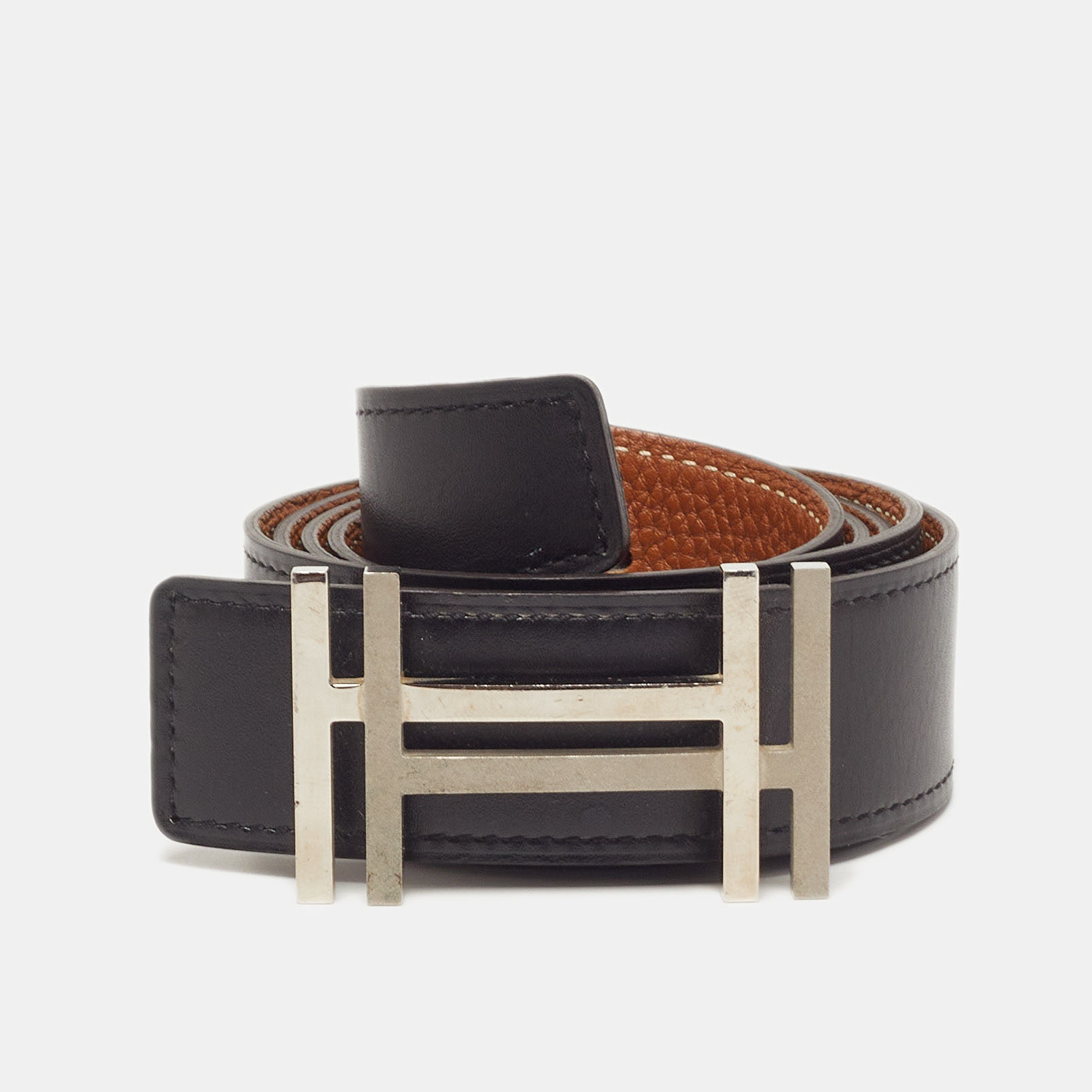 

Hermès H Au Carre  Reversible Buckle Belt Noir/Gold Box and Togo Leather, Black