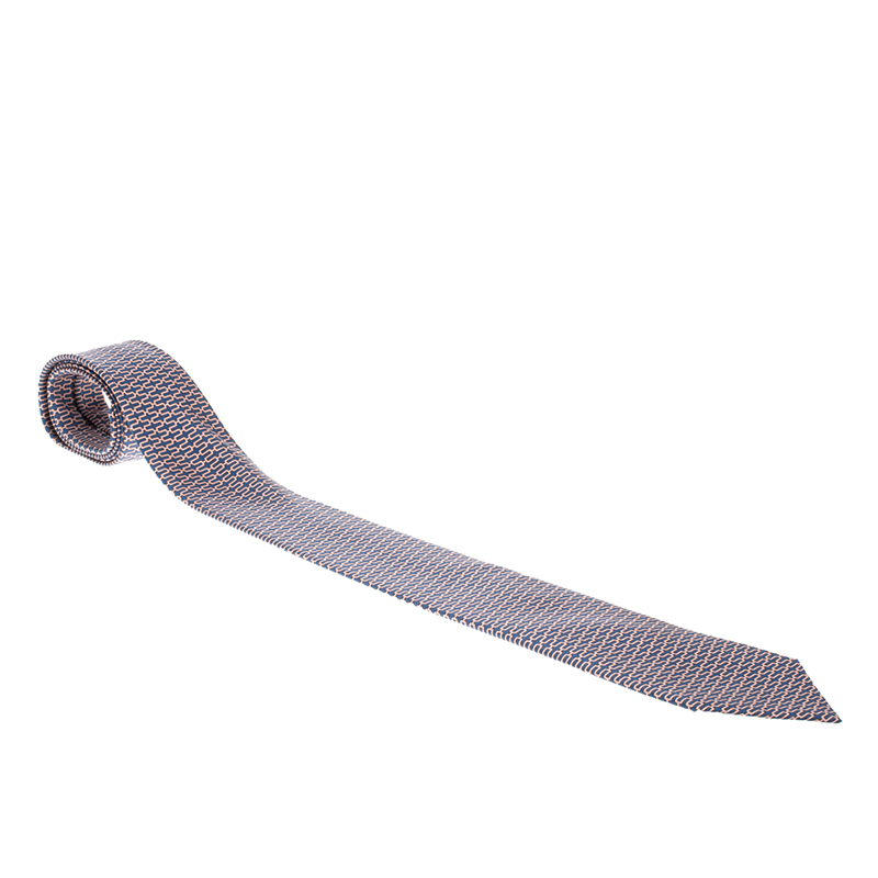 Pre Owned Hermes Blue and Pink Printed Silk Tie