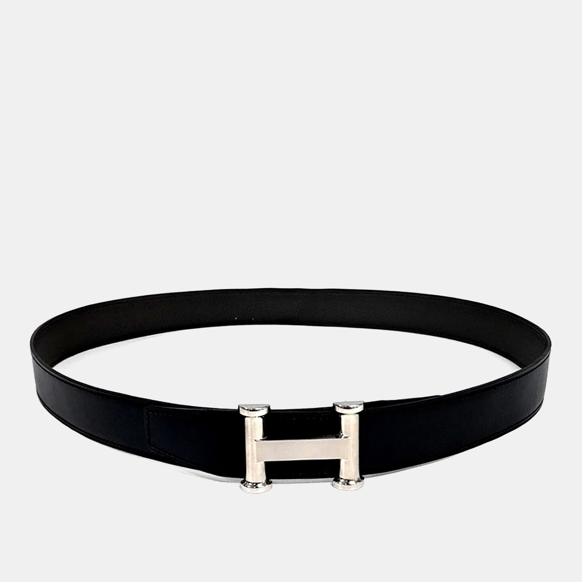 

Hermes Leather Black H Reversible Belt