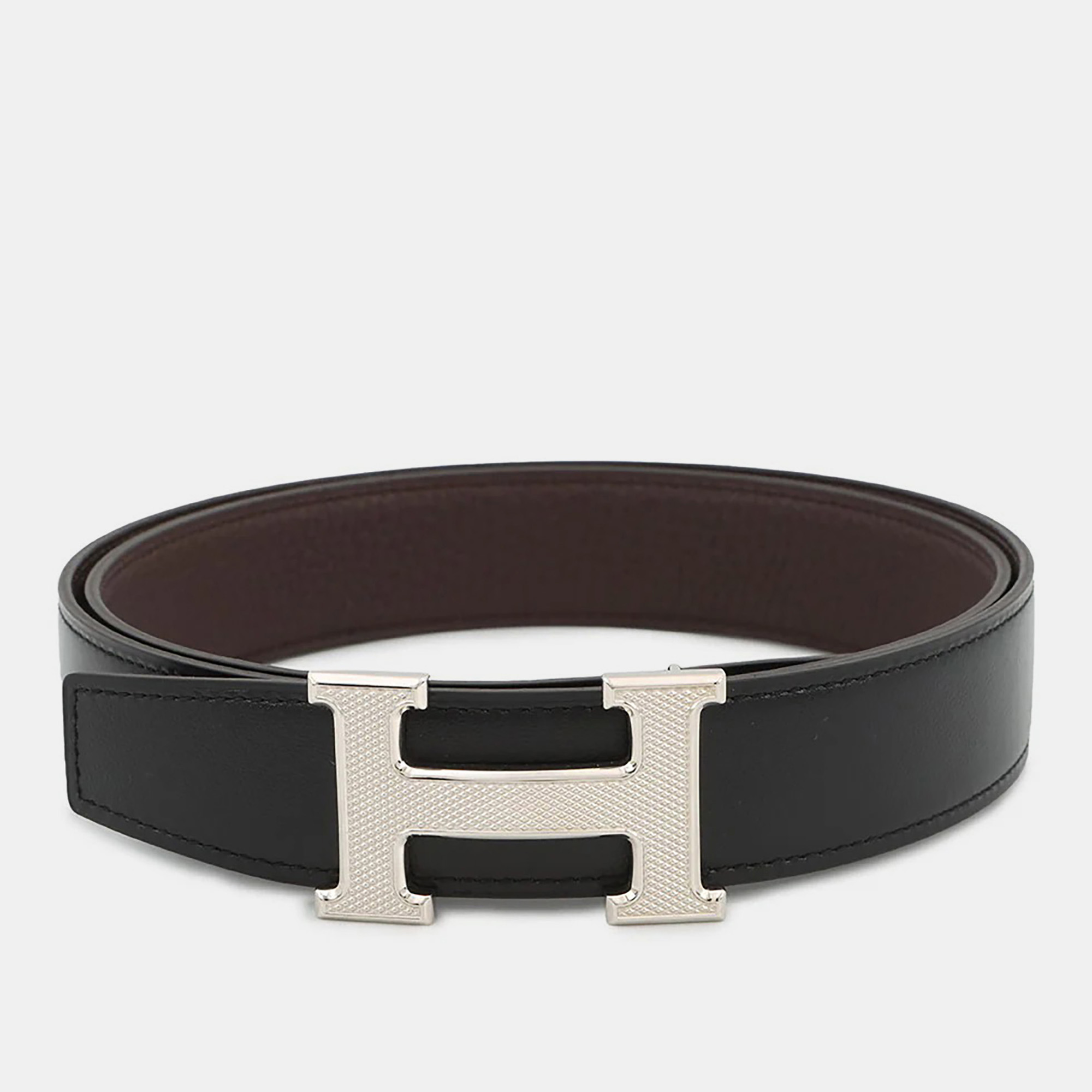 

Hermes Belt Buckle H Storie & Leather Belt (Kit) Size  Black/Chocolat Box Calf Leather Togo Leather