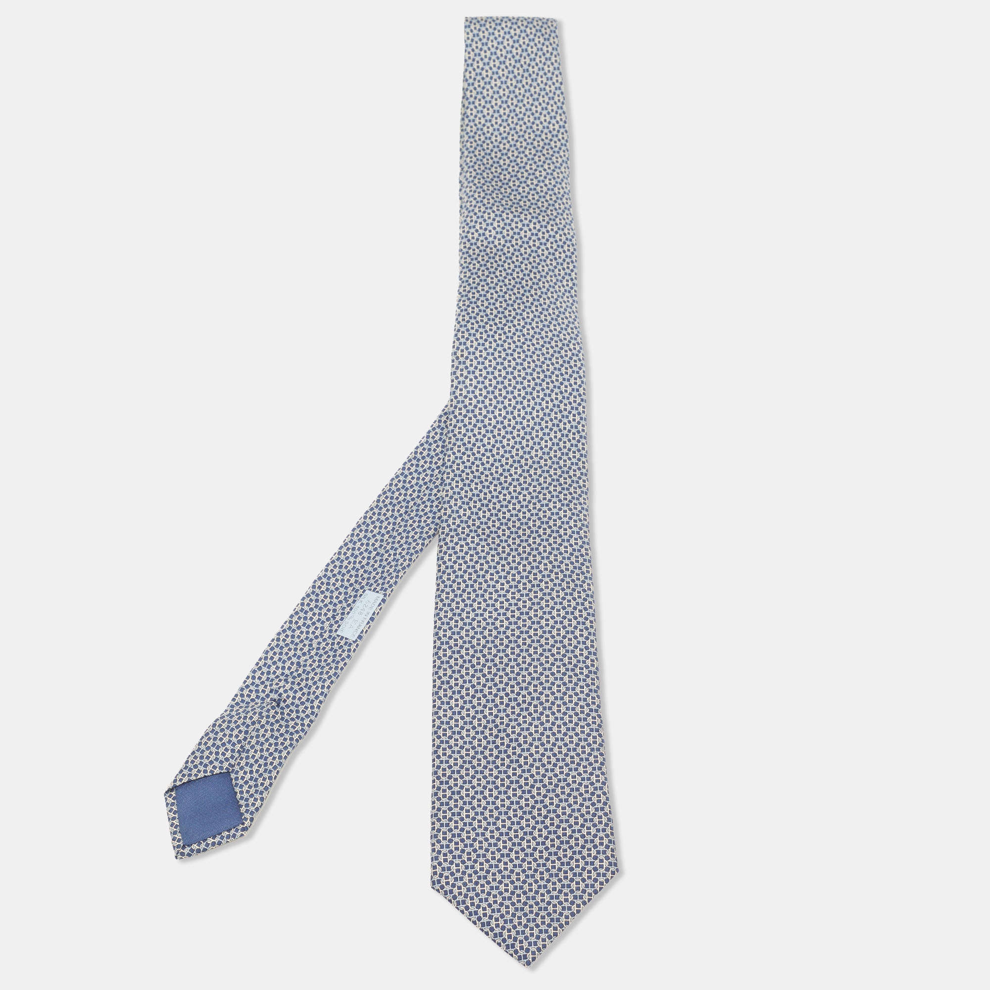 

Hermès Blue Chain Link Pattern Silk Tie
