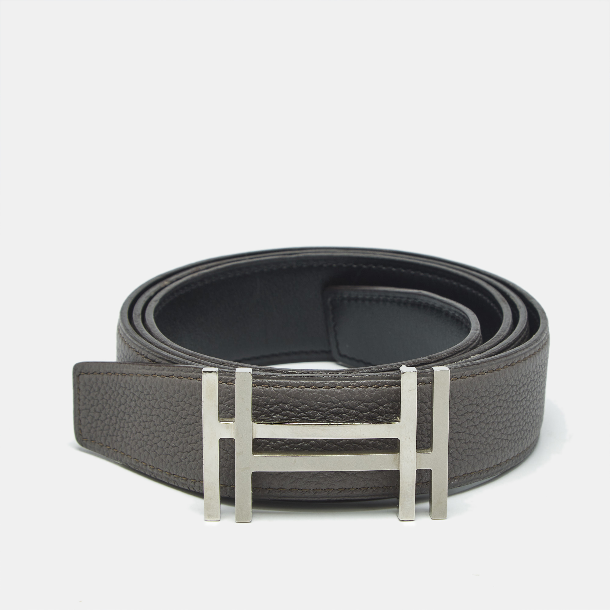 

Hermes H Au Carre 100CM Reversible Belt Ardoise/Black Epsom and Box Leather, Grey