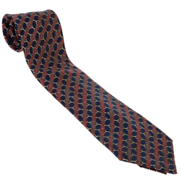 Pre Owned Hermes Blue Buckle Print Silk Tie