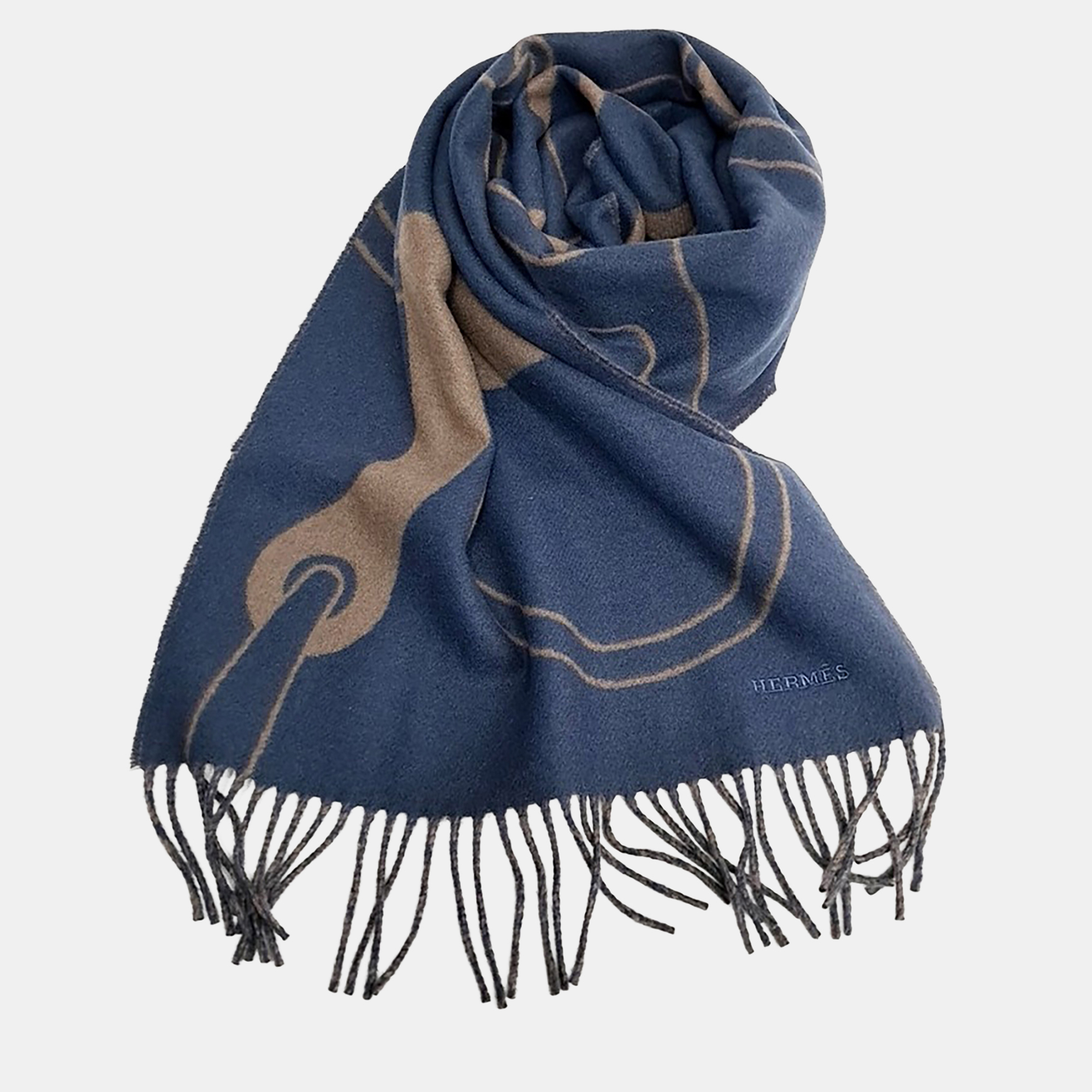 

Hermes Multicolor Cashmere Scarf, Blue