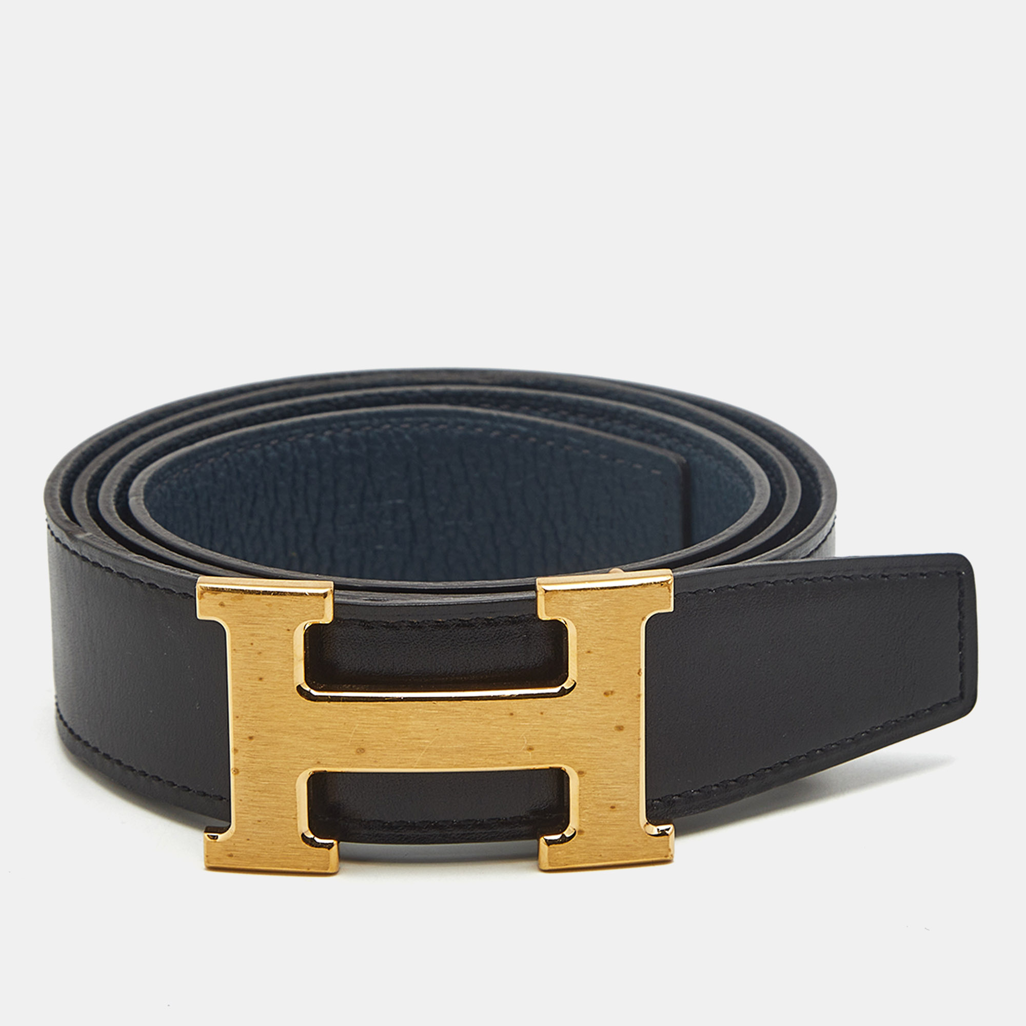 

Hermès H  Reversible Buckle Belt Noir/Colvert Box and Togo Leather, Black