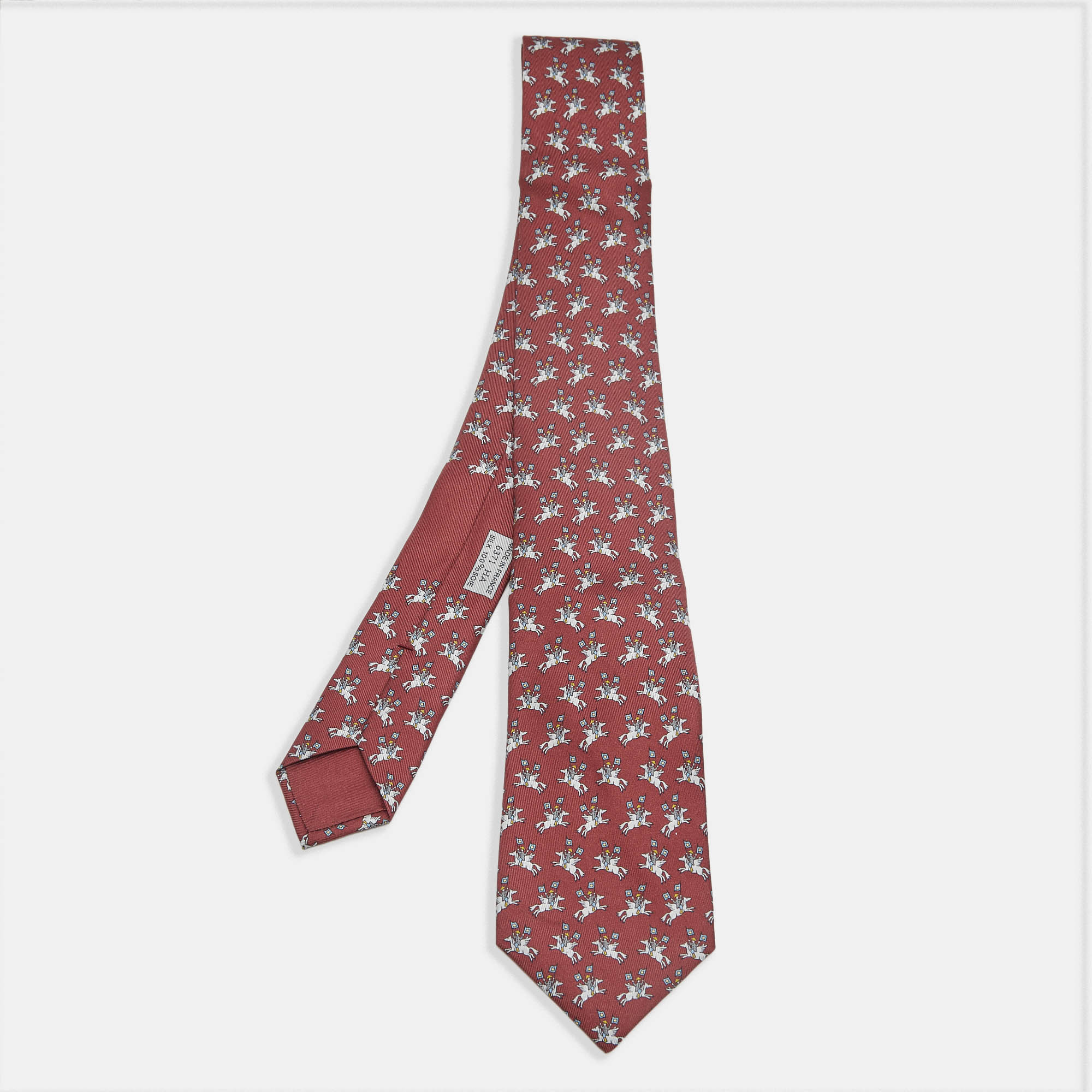 

Hermes Brick Red Pegasus Printed Silk Tie
