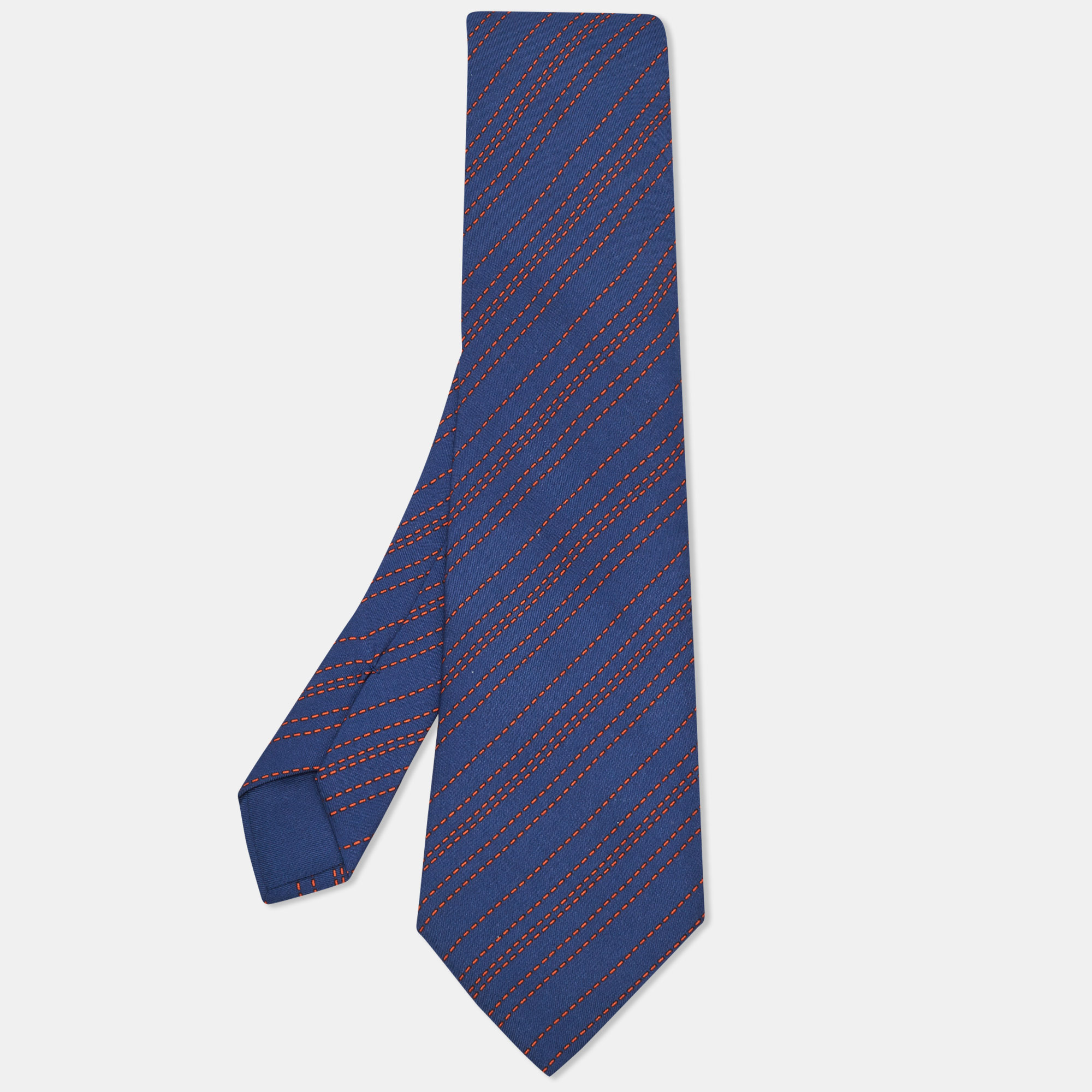 

Hermès Dark Blue/Orange Diagonal Striped Silk Tie, Navy blue