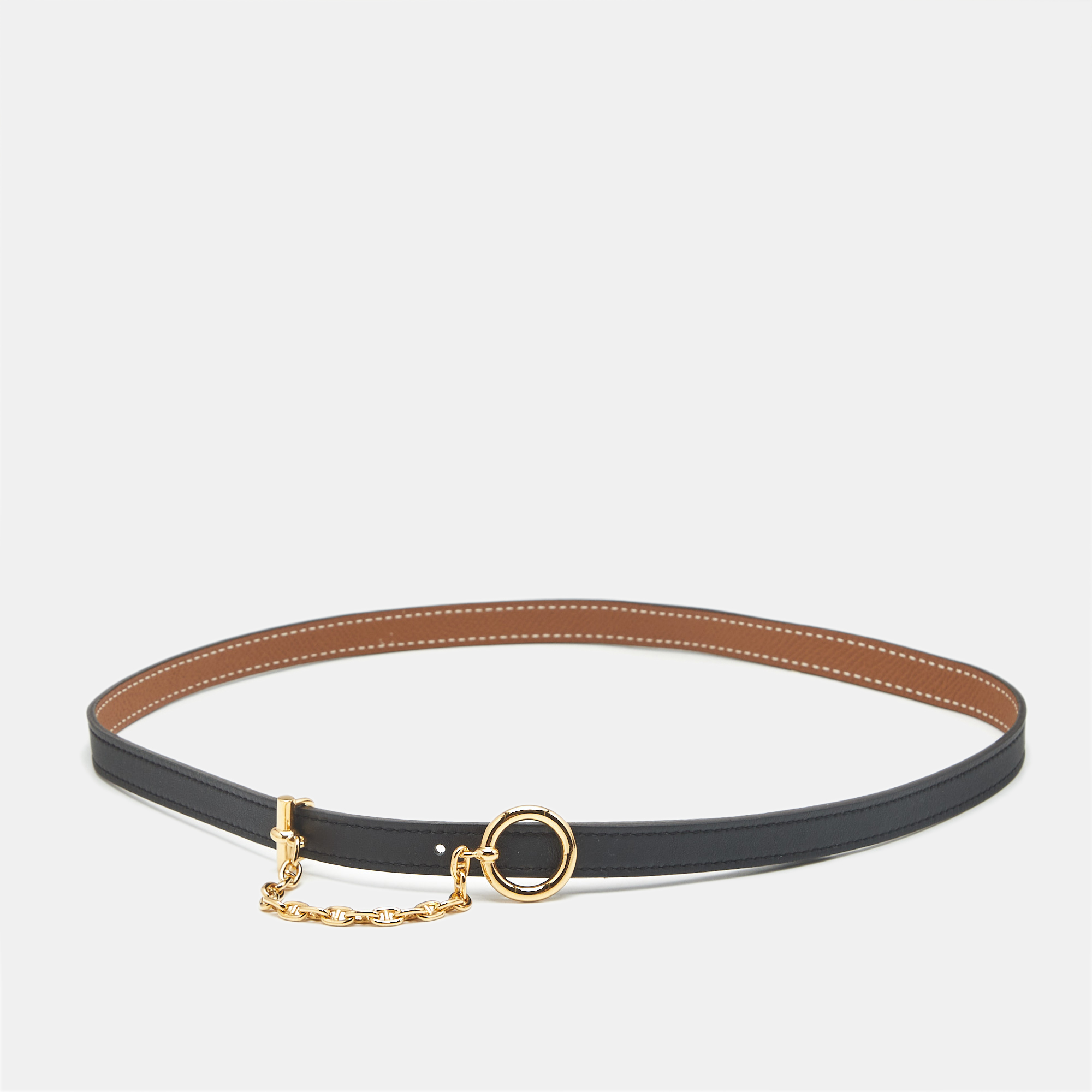 

Hermes Carrousel  Reversible Buckle Belt Noir/Gold Swift and Epsom Leather, Black