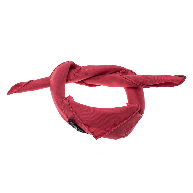 Hermes Red Horse Carriage Printed Silk Pocket Square