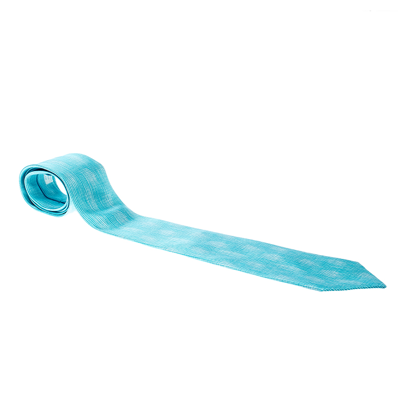 Pre Owned Hermes Vintage Aqua Blue Astract Print Silk Tie