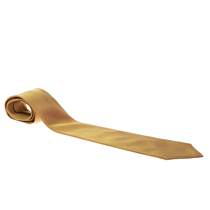 Pre Owned Hermes Vintage Mustard Yellow Two Tone Silk Traditional Tie