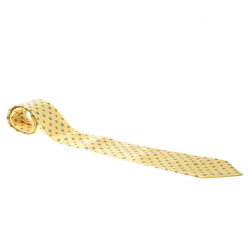 Pre Owned Hermes Vintage Yellow Silk Twill Chained H Chaine d'Ancre Tie