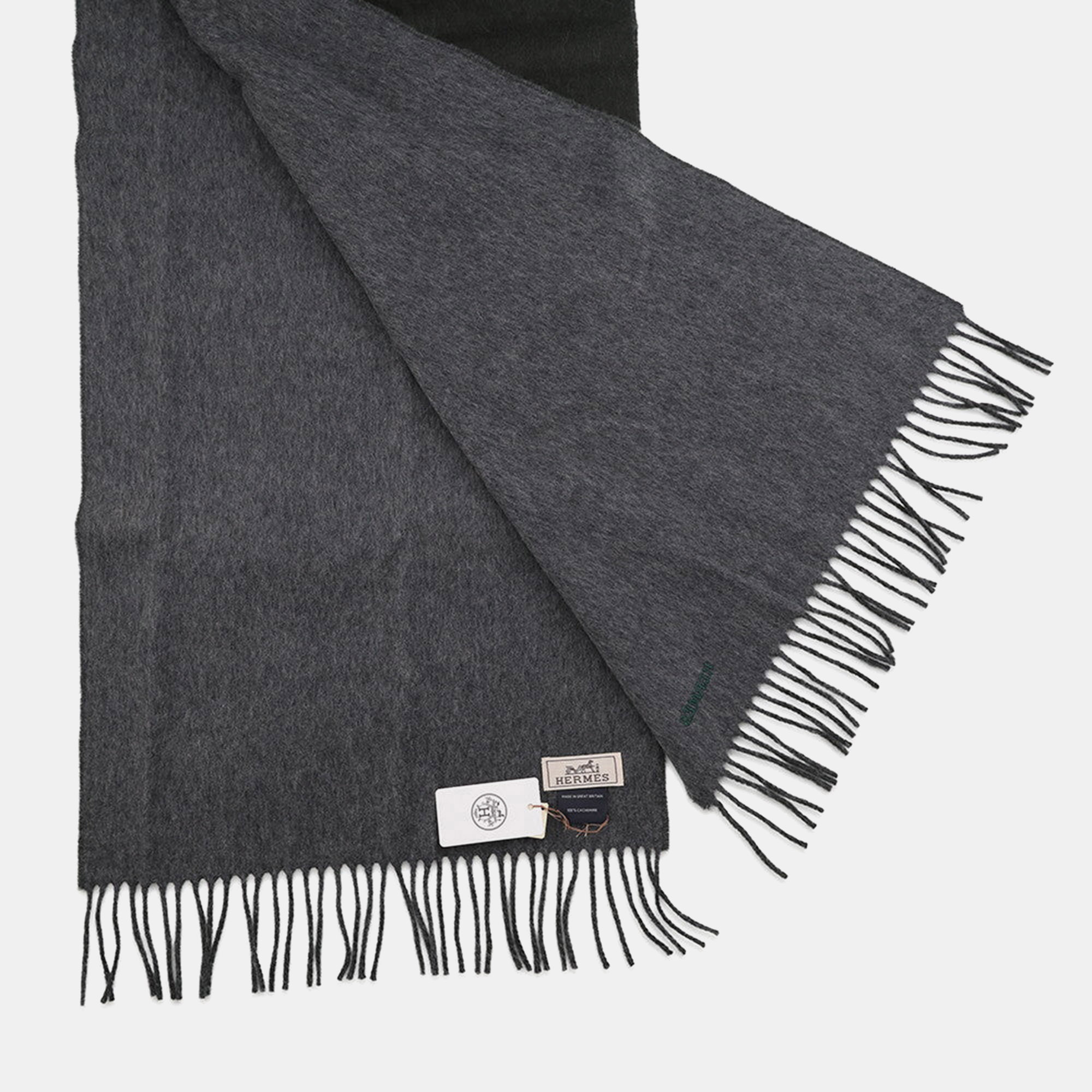 Hermes Scarf Recto Verso Green/Gray Cashmere100%