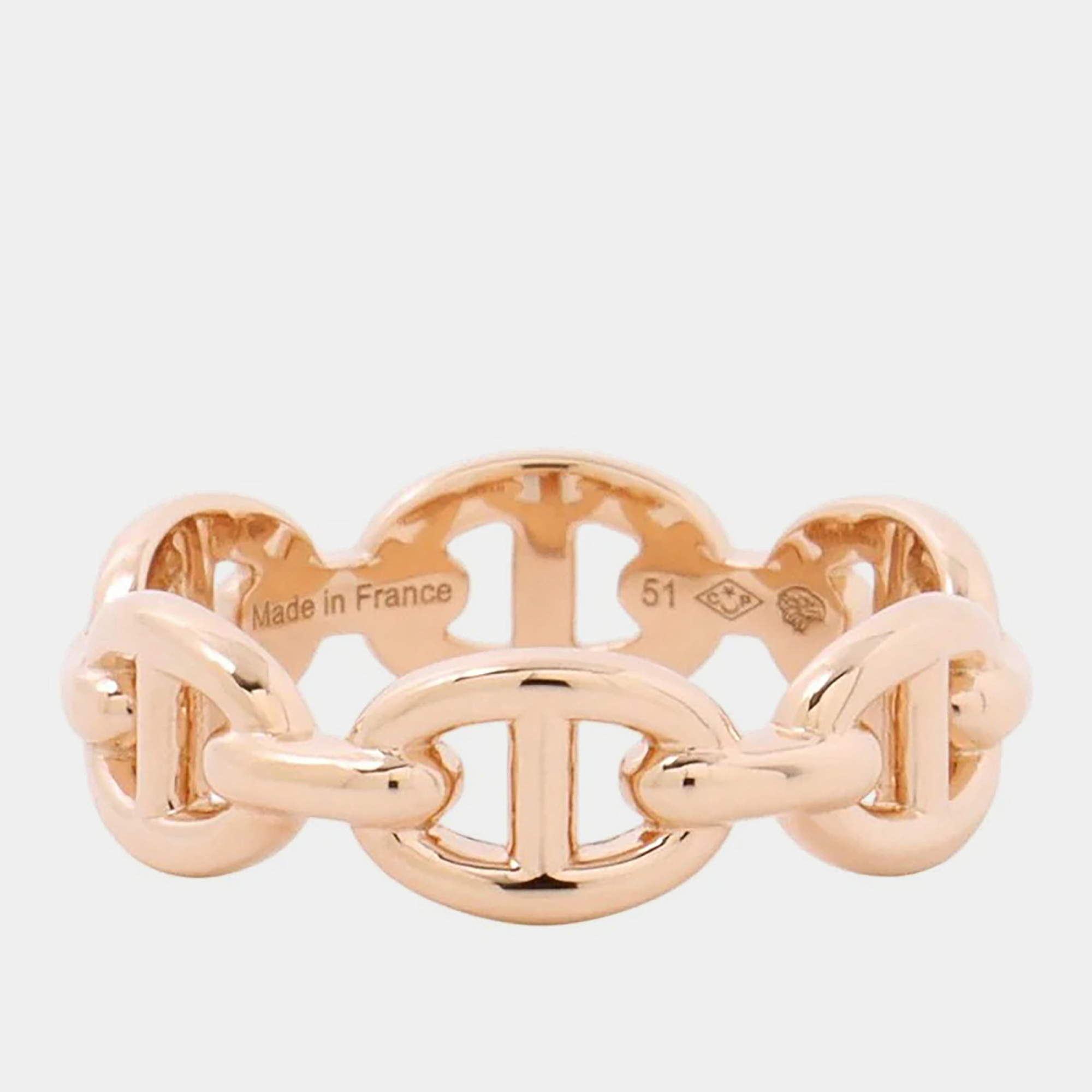 Hermes Chaine D'Ancre Anchene Ring Size PM/51/#11 18K Pink Gold